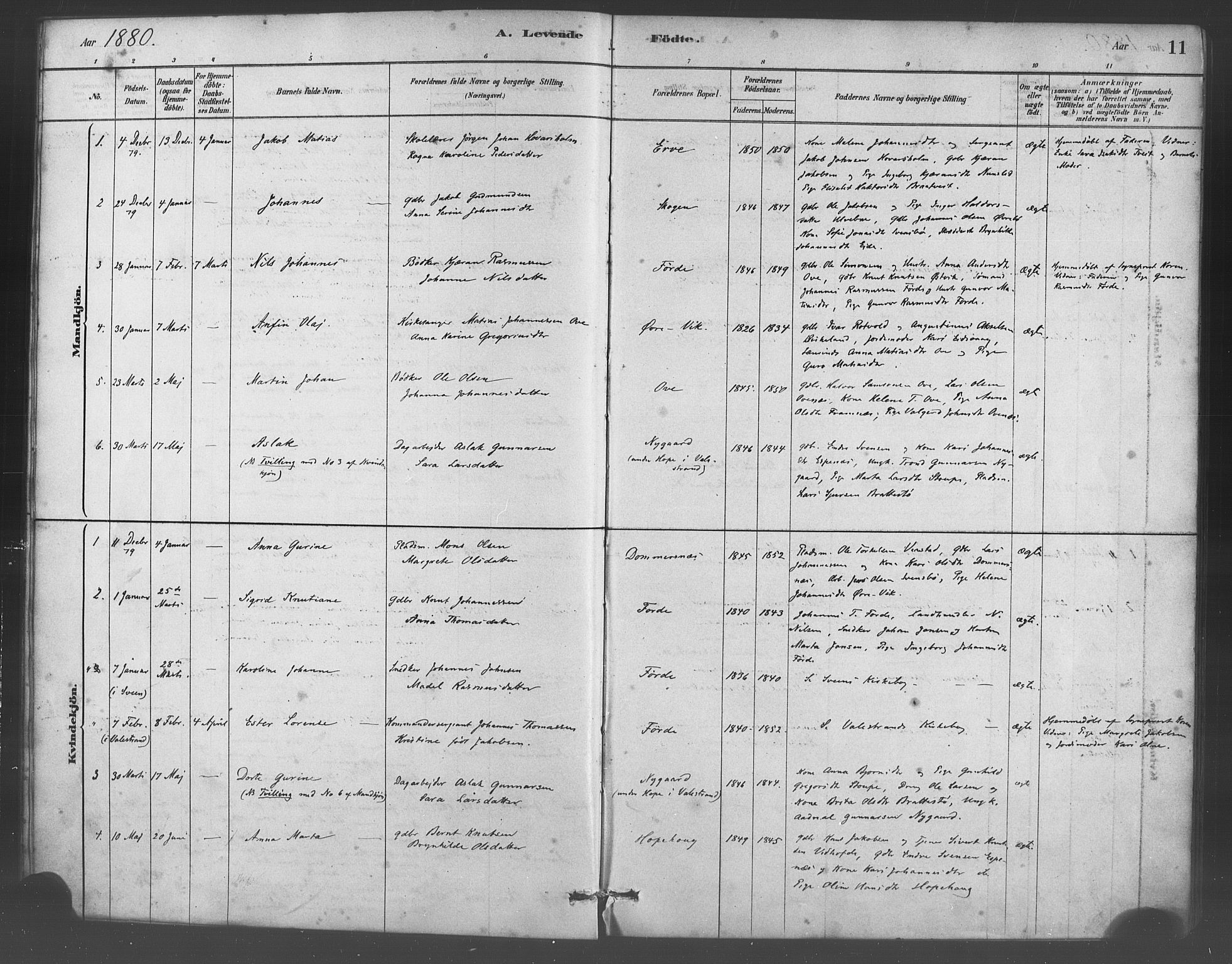 Sveio Sokneprestembete, SAB/A-78501/H/Haa: Parish register (official) no. D 1, 1878-1894, p. 11