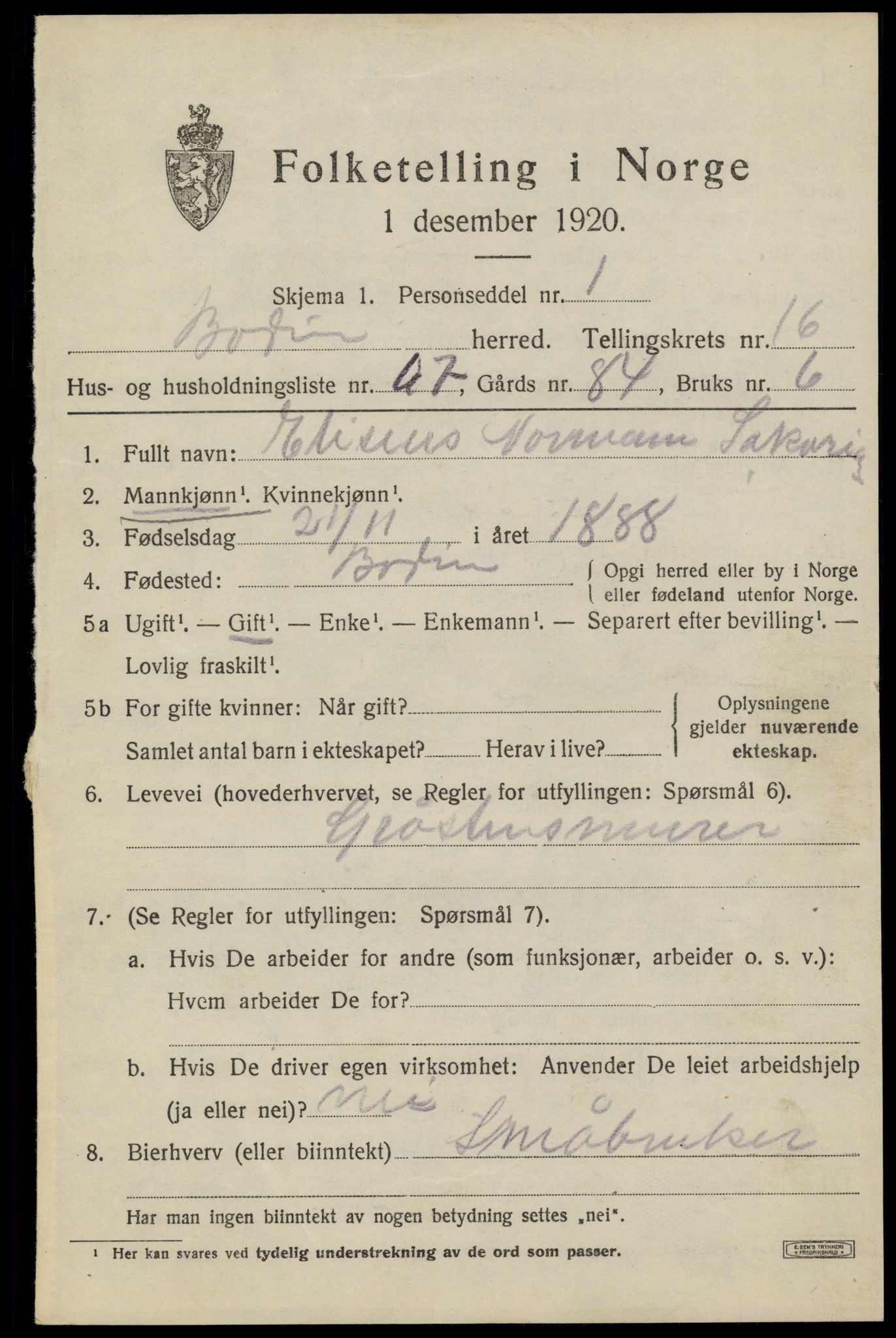 SAT, 1920 census for Bodin, 1920, p. 12268