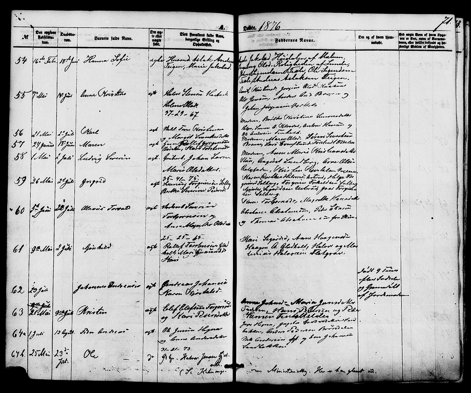 Holla kirkebøker, AV/SAKO-A-272/F/Fa/L0007: Parish register (official) no. 7, 1869-1881, p. 71