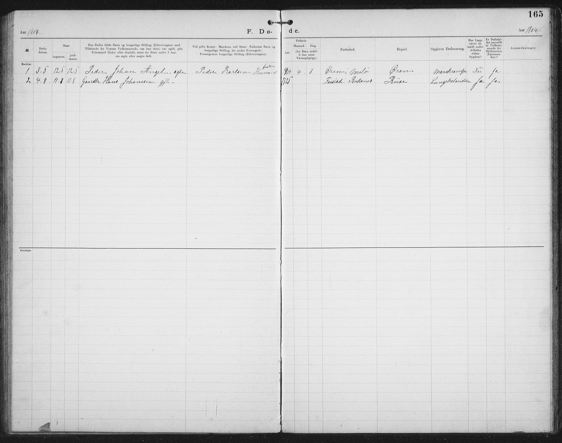 Ministerialprotokoller, klokkerbøker og fødselsregistre - Nordland, SAT/A-1459/881/L1174: Dissenter register no. 881D01, 1891-1933, p. 165