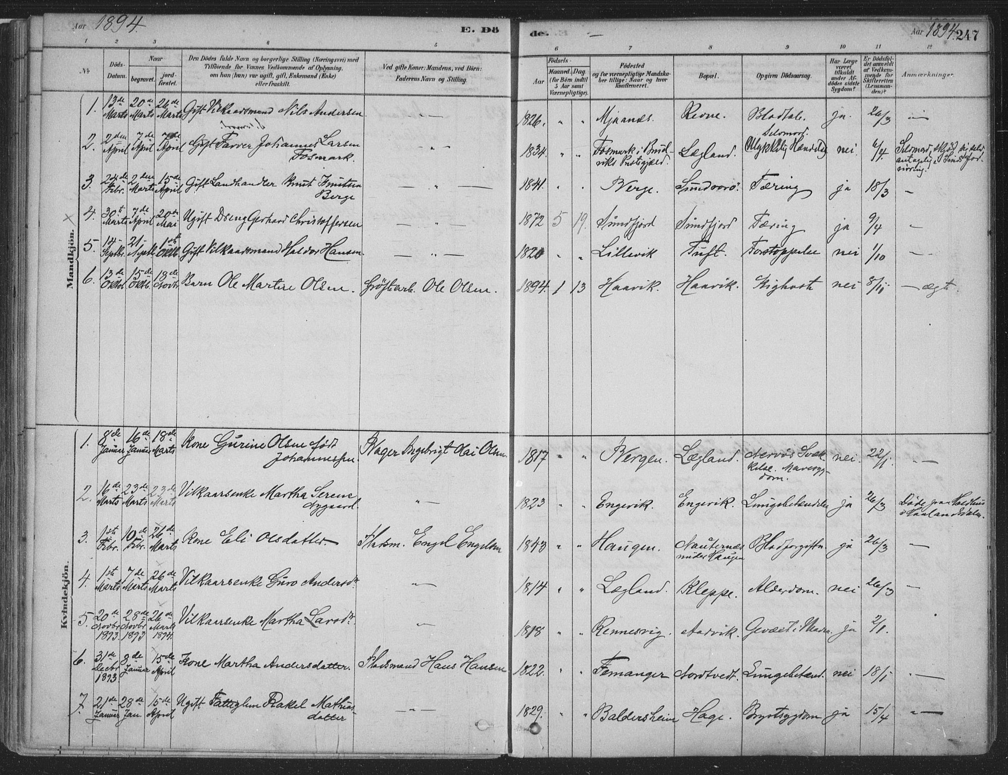 Fusa sokneprestembete, SAB/A-75401/H/Haa: Parish register (official) no. D 1, 1880-1938, p. 247