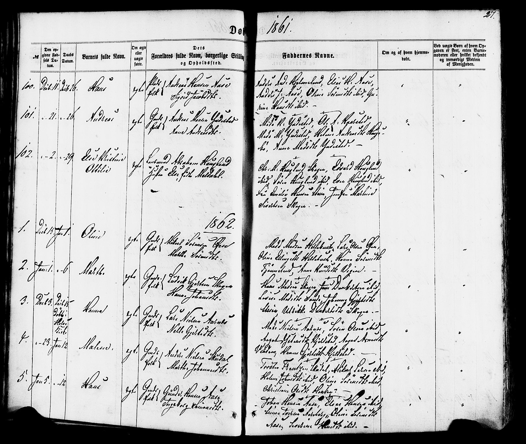 Gaular sokneprestembete, SAB/A-80001/H/Haa: Parish register (official) no. A 5, 1860-1881, p. 27