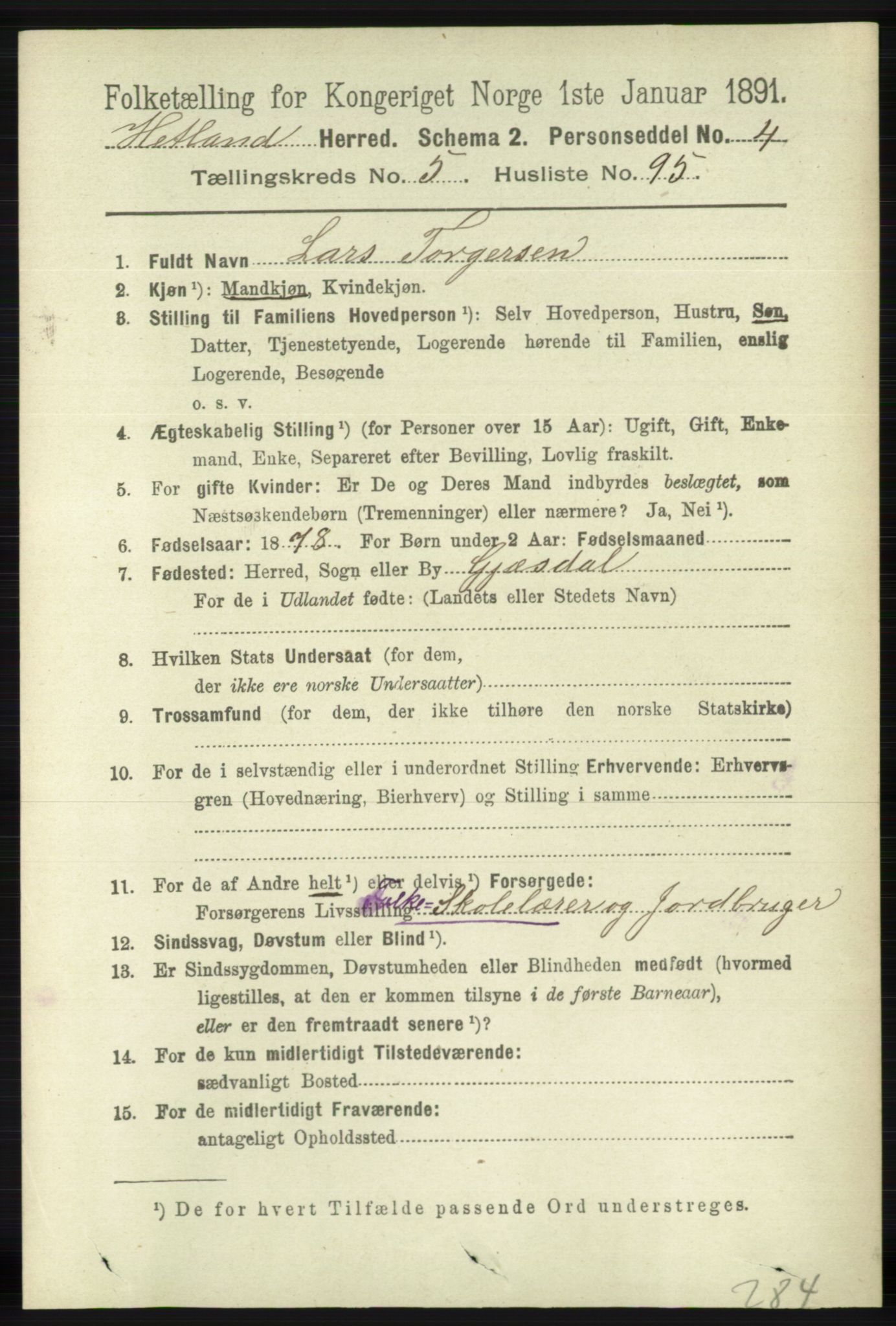 RA, 1891 census for 1126 Hetland, 1891, p. 3347