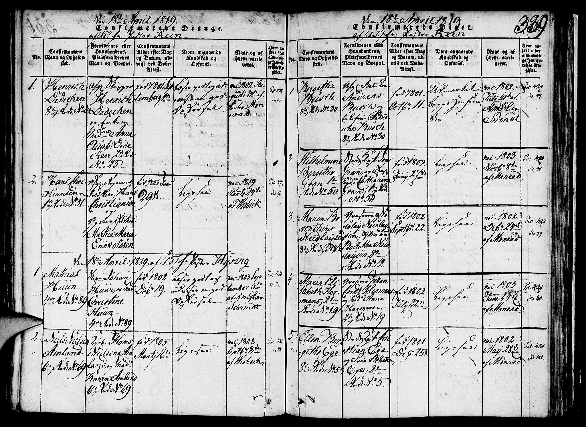 Nykirken Sokneprestembete, SAB/A-77101/H/Haa/L0011: Parish register (official) no. A 11, 1816-1821, p. 339