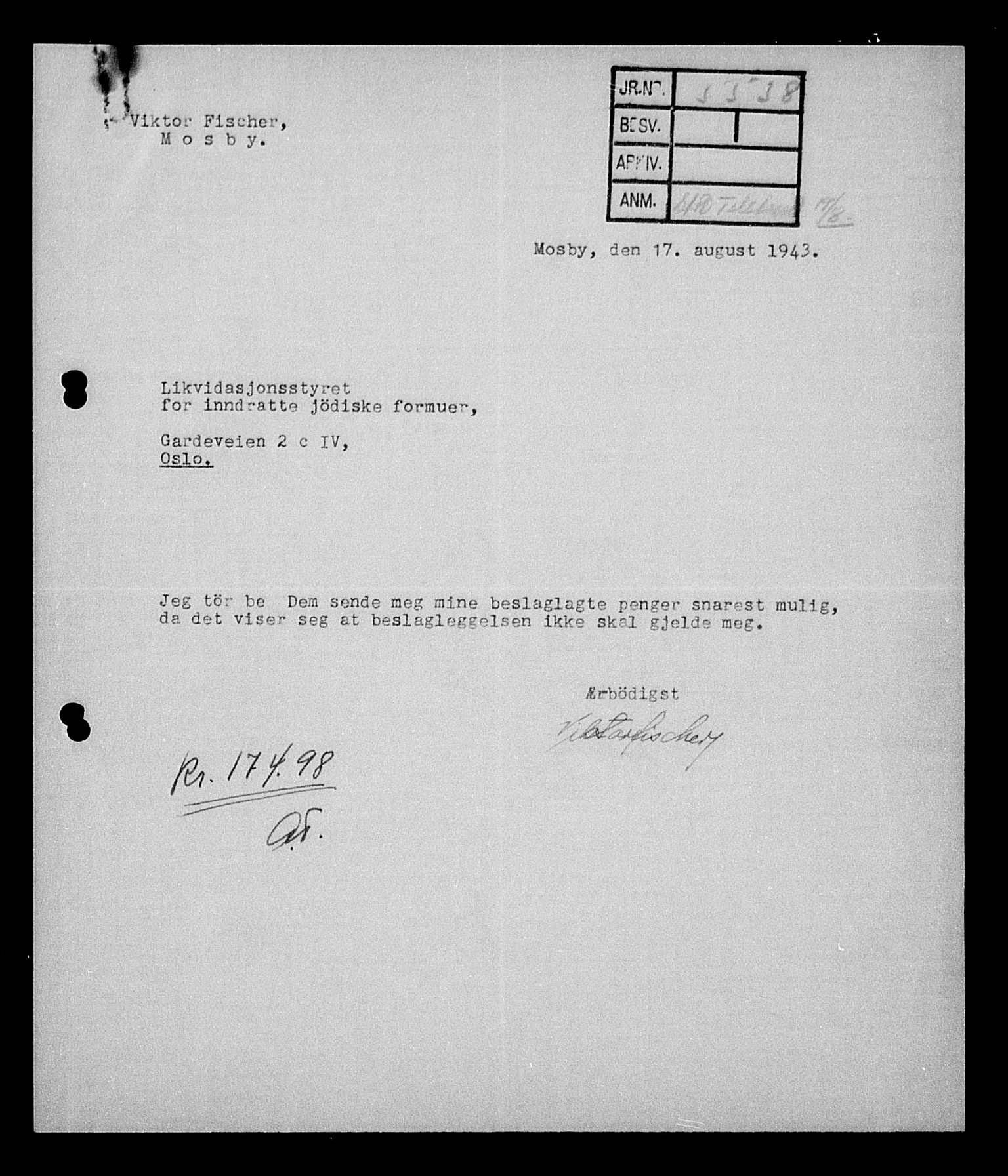 Justisdepartementet, Tilbakeføringskontoret for inndratte formuer, AV/RA-S-1564/H/Hc/Hcd/L0995: --, 1945-1947, p. 382