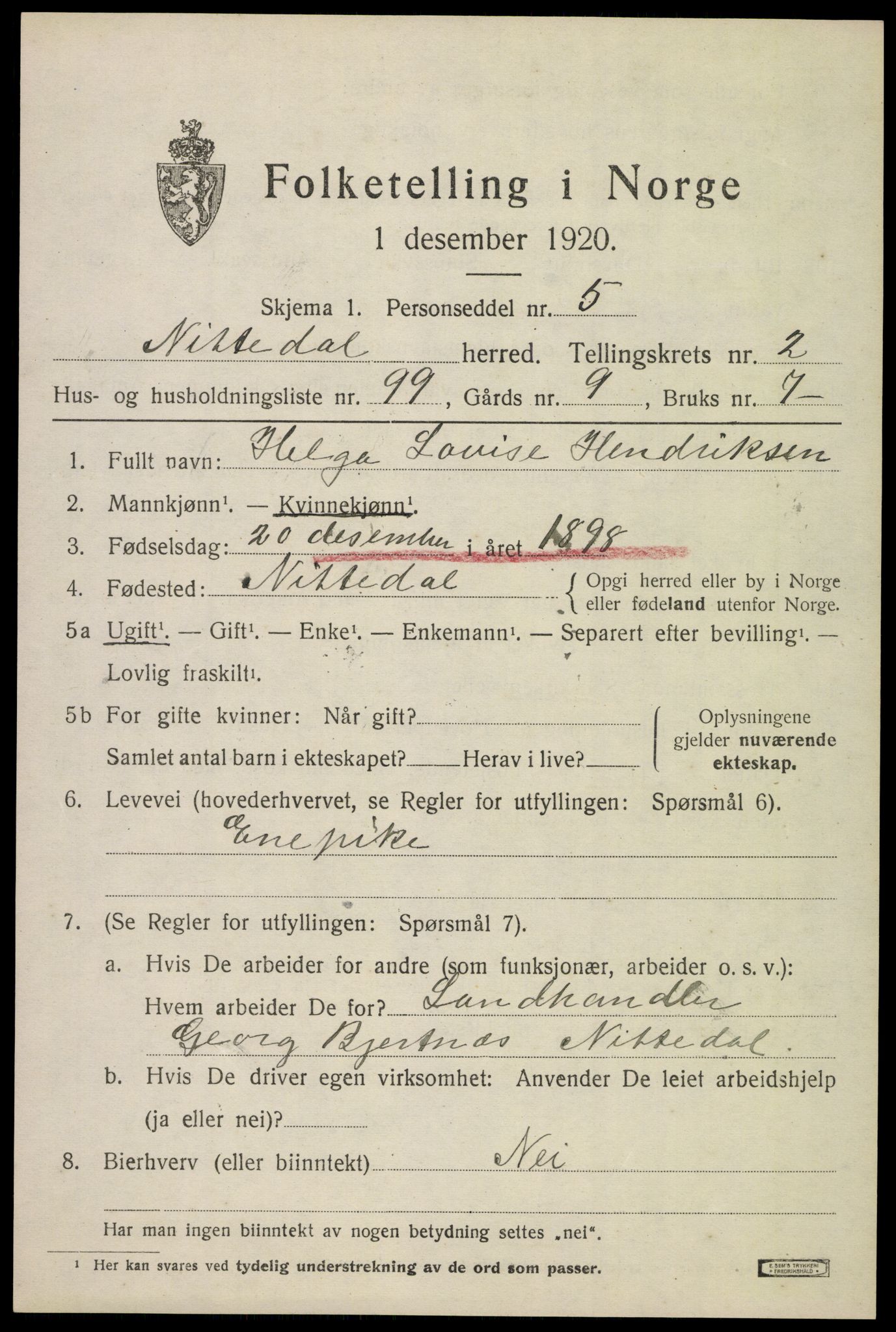 SAO, 1920 census for Nittedal, 1920, p. 2898
