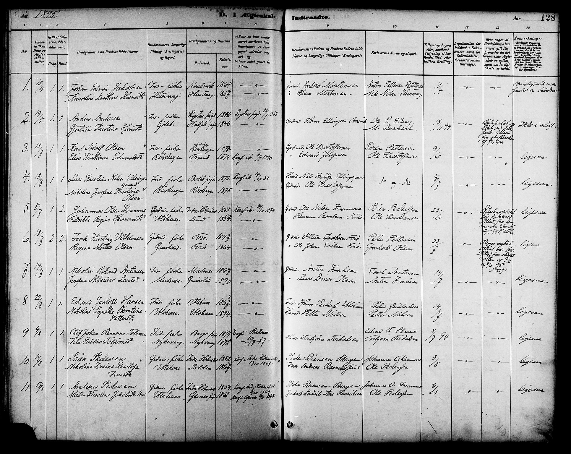 Ministerialprotokoller, klokkerbøker og fødselsregistre - Nordland, AV/SAT-A-1459/892/L1320: Parish register (official) no. 892A01, 1886-1901, p. 128