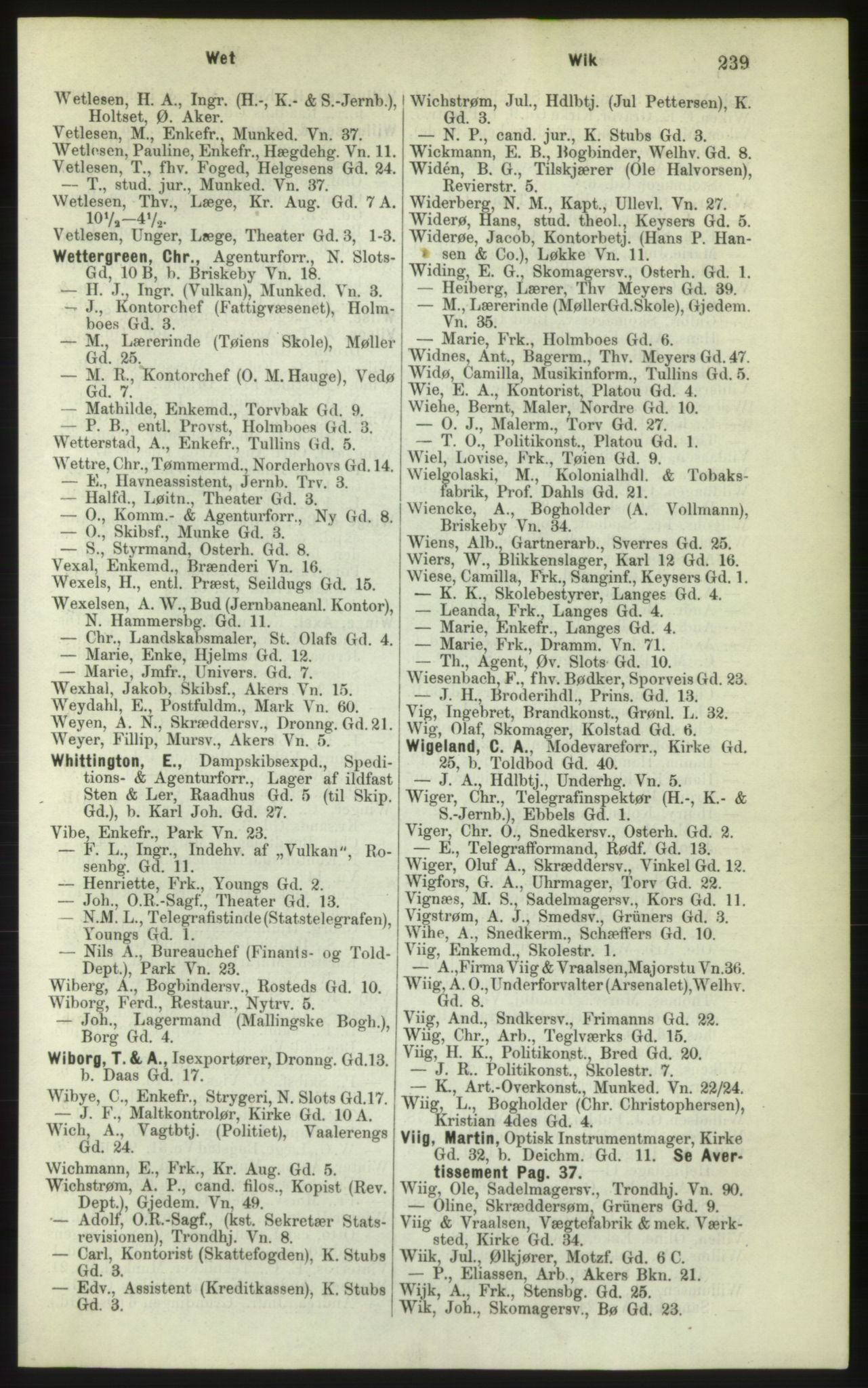 Kristiania/Oslo adressebok, PUBL/-, 1882, p. 239