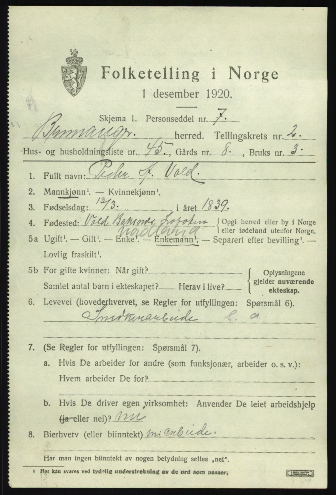 SAB, 1920 census for Bremanger, 1920, p. 2344