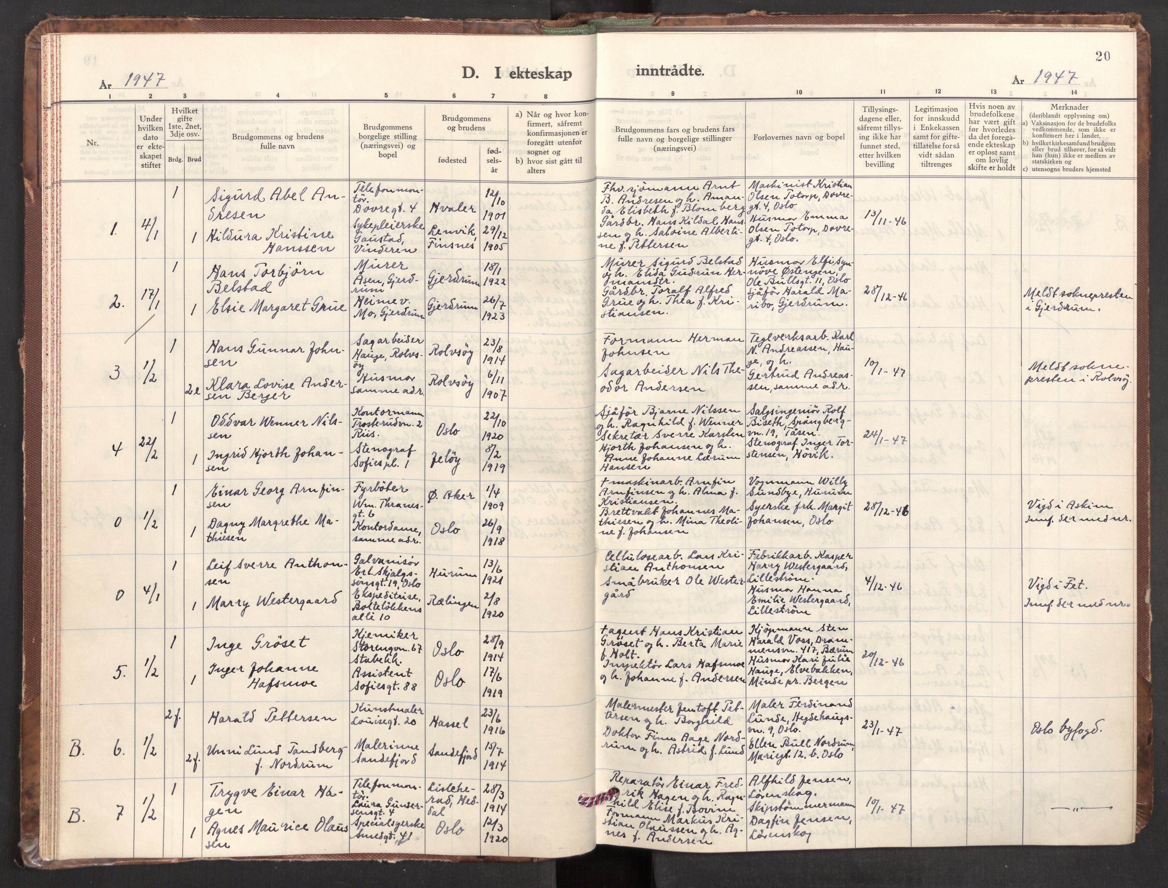 Markus prestekontor Kirkebøker, AV/SAO-A-10830/F/L0005: Parish register (official) no. 5, 1942-1960, p. 20