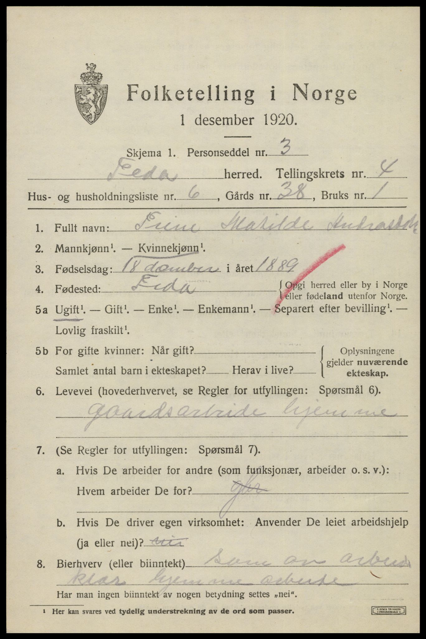 SAK, 1920 census for Feda, 1920, p. 1875