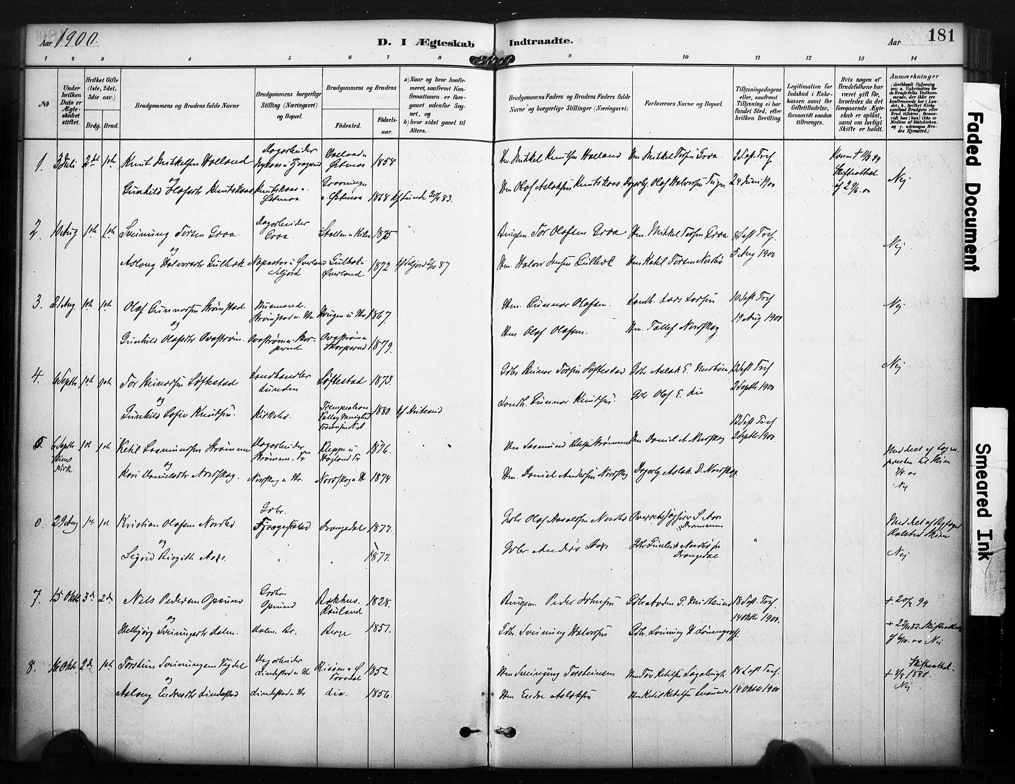 Kviteseid kirkebøker, SAKO/A-276/F/Fa/L0008: Parish register (official) no. I 8, 1882-1903, p. 181