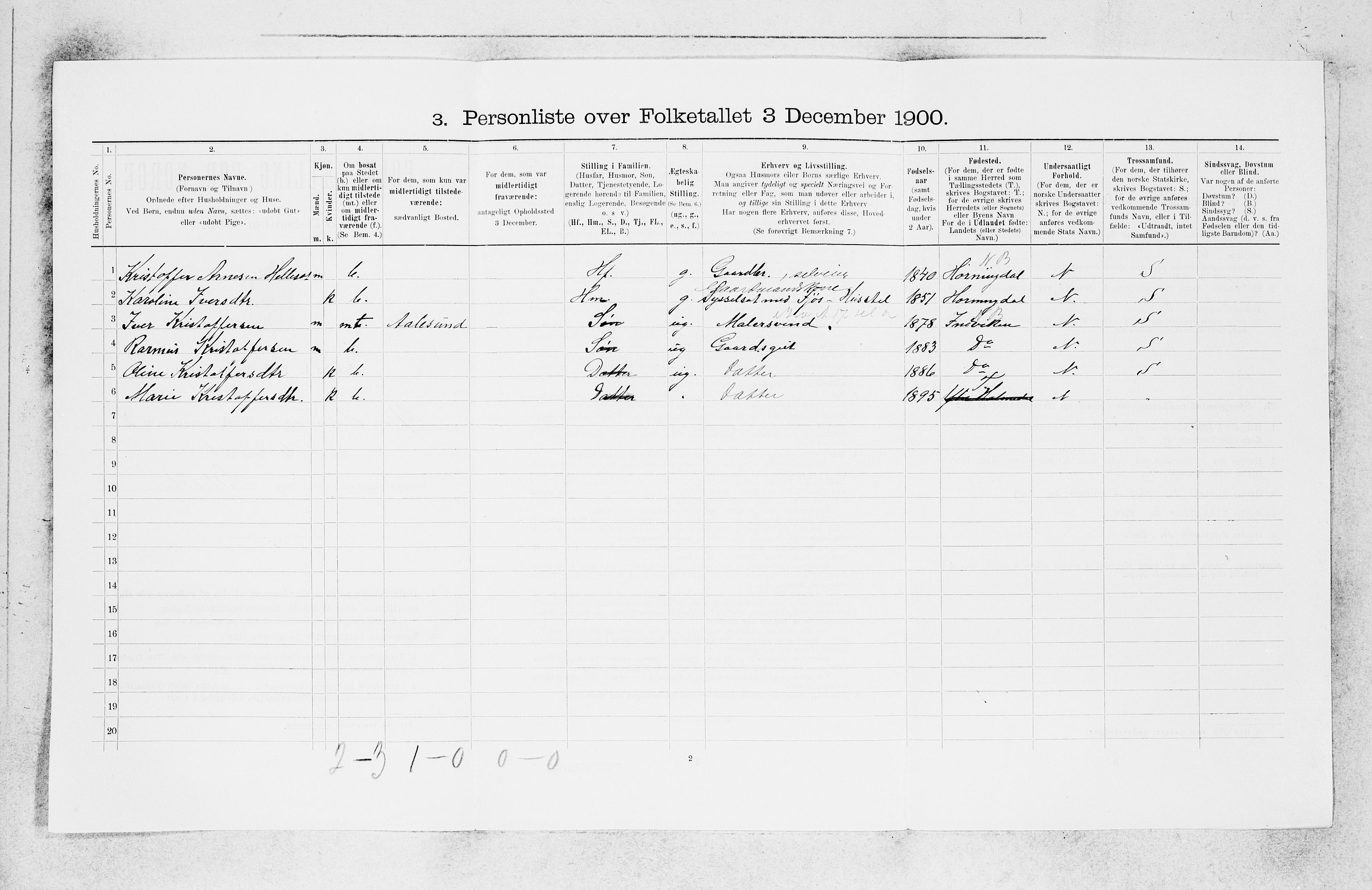 SAB, 1900 census for Ytre Holmedal, 1900, p. 213