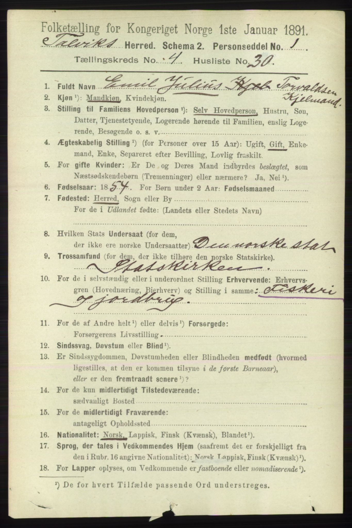 RA, 1891 census for 2013 Talvik, 1891, p. 1296