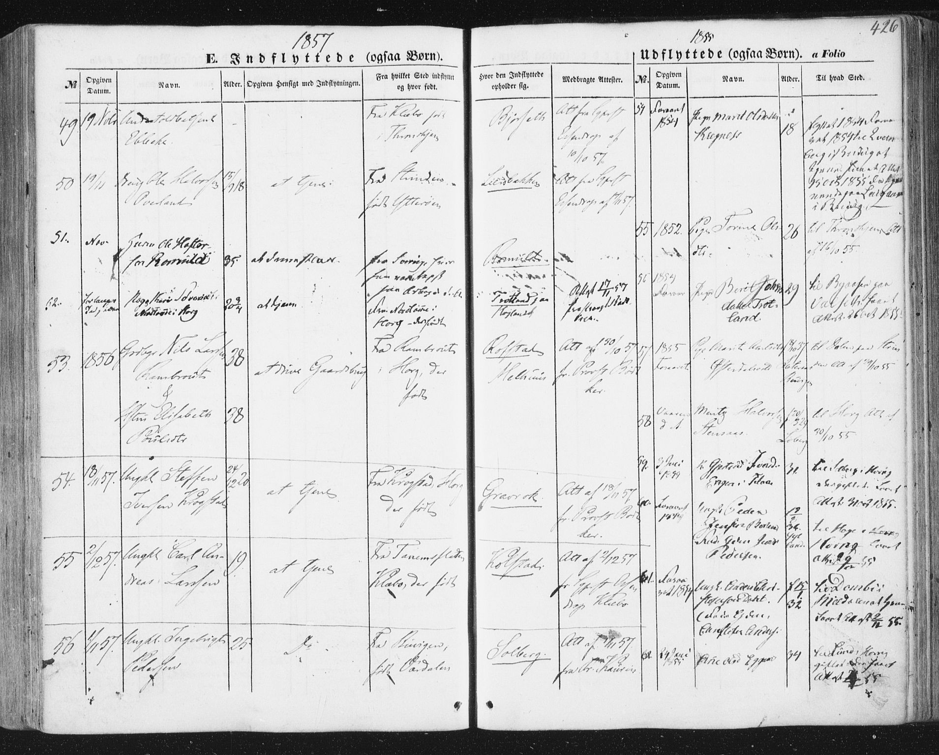 Ministerialprotokoller, klokkerbøker og fødselsregistre - Sør-Trøndelag, SAT/A-1456/691/L1076: Parish register (official) no. 691A08, 1852-1861, p. 426