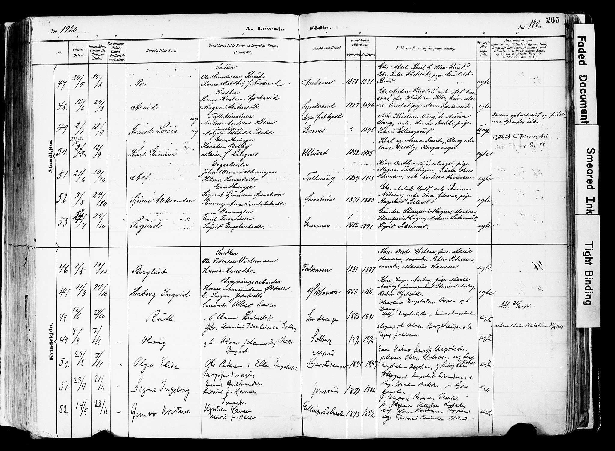 Sør-Odal prestekontor, AV/SAH-PREST-030/H/Ha/Haa/L0006: Parish register (official) no. 6, 1886-1931, p. 265