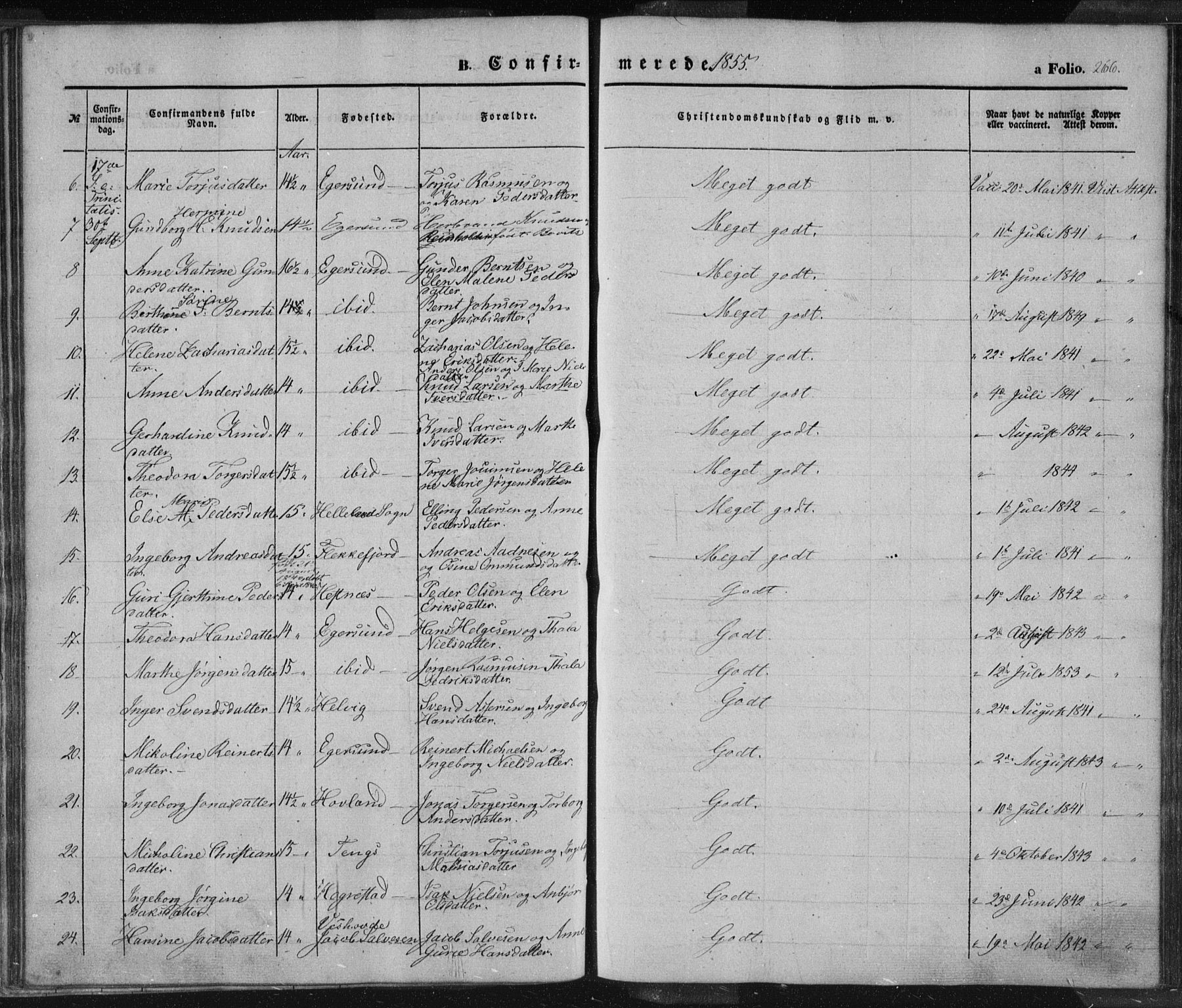 Eigersund sokneprestkontor, AV/SAST-A-101807/S08/L0012: Parish register (official) no. A 12.1, 1850-1865, p. 266