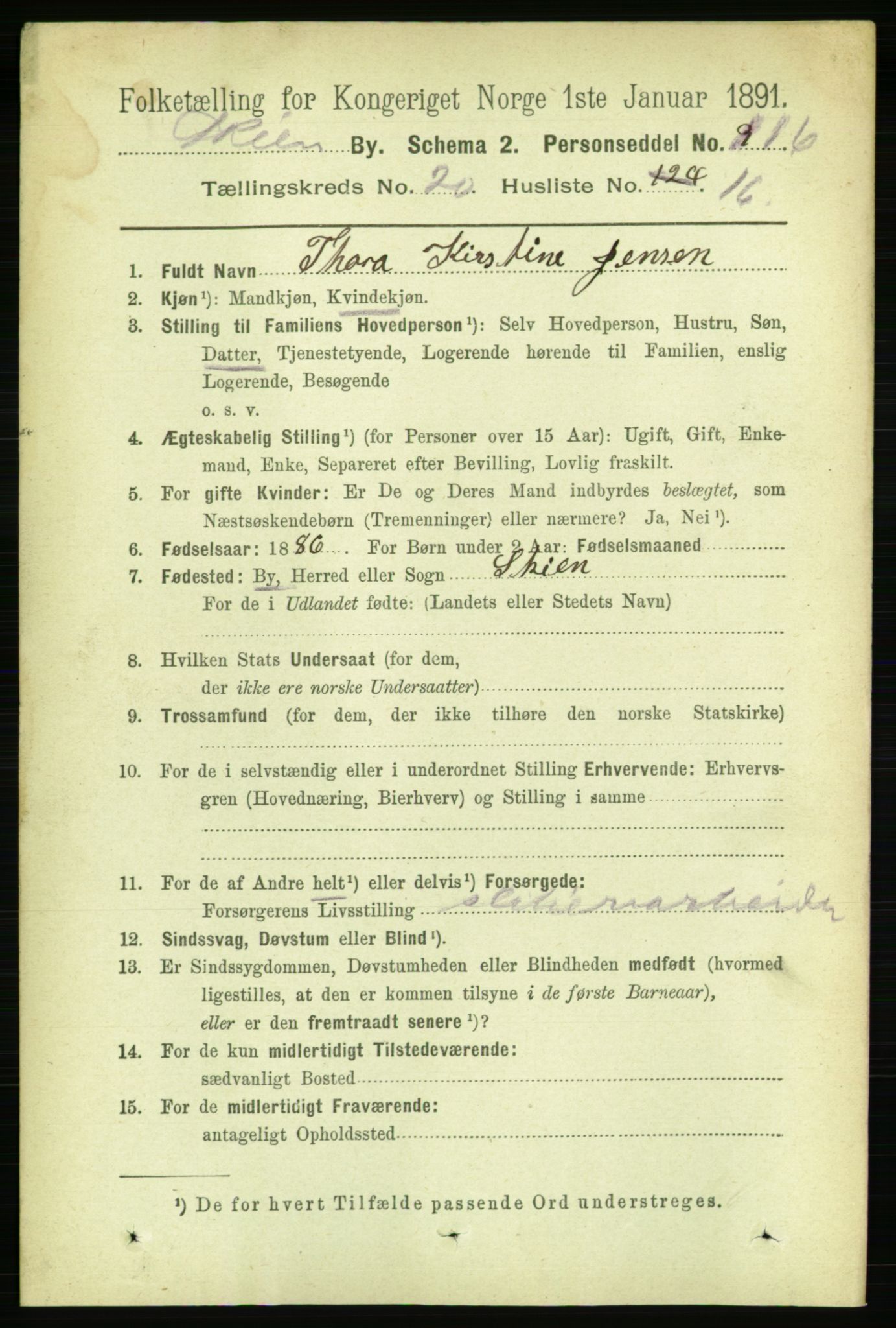 RA, 1891 census for 0806 Skien, 1891, p. 5301