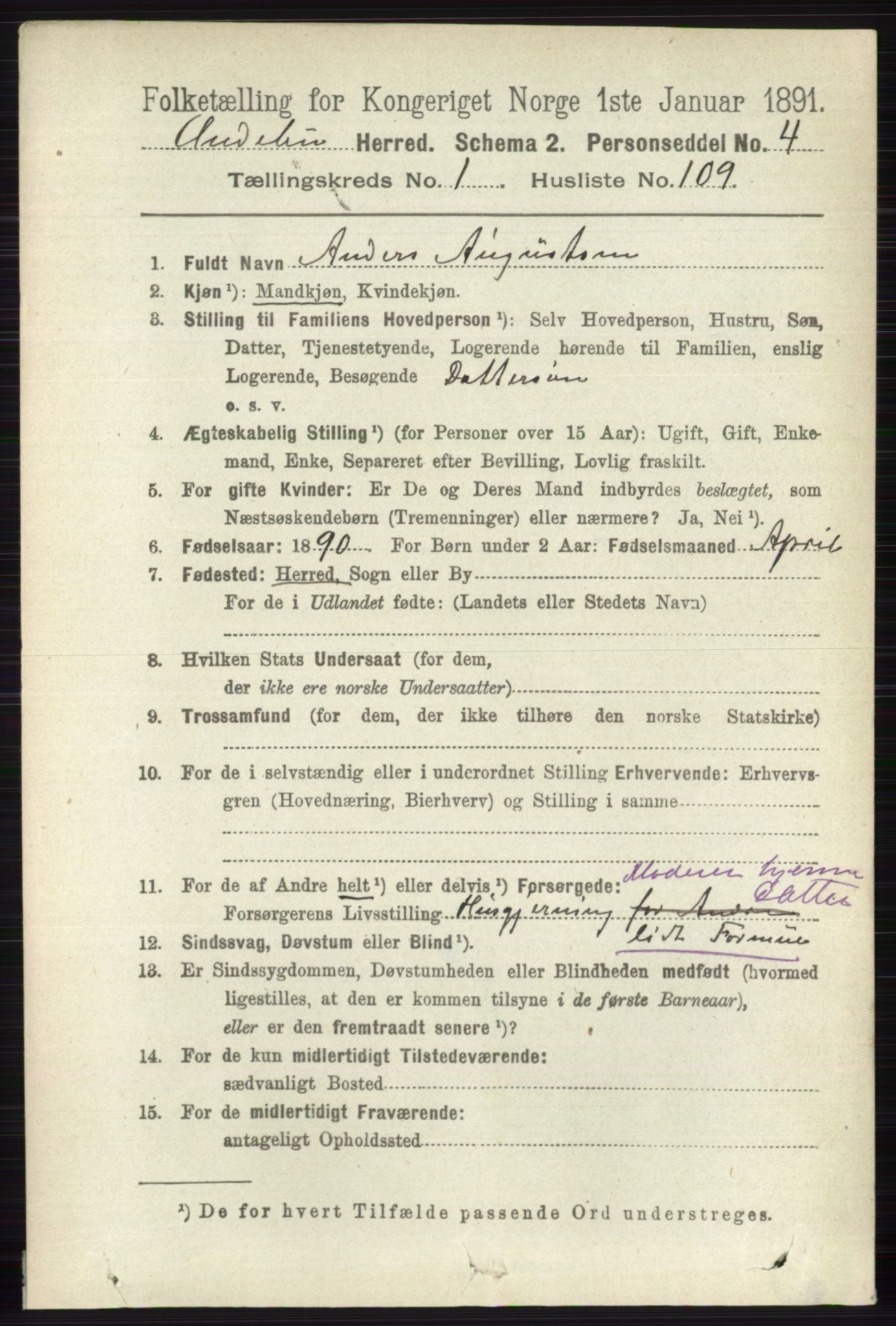 RA, 1891 census for 0719 Andebu, 1891, p. 777