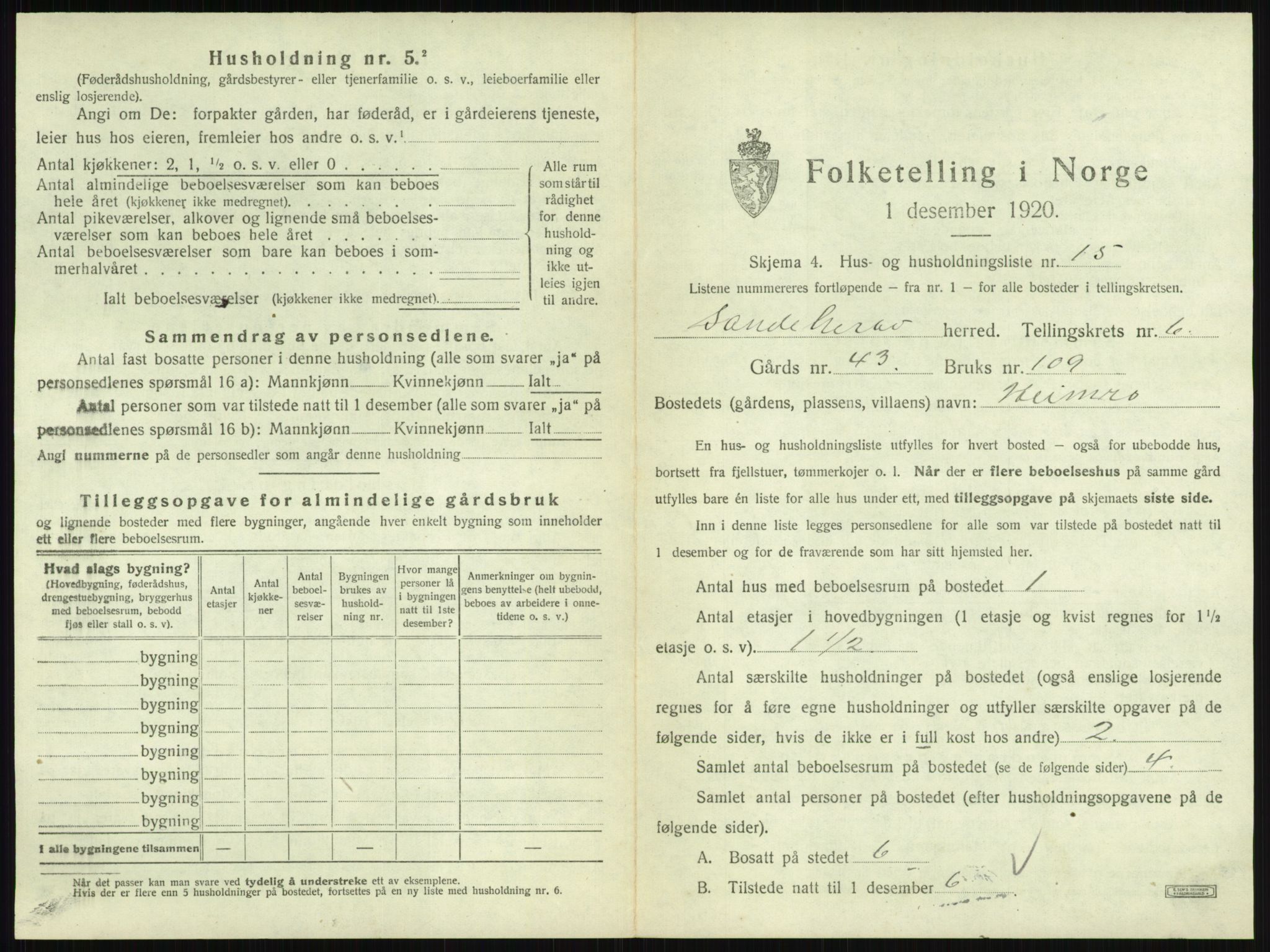SAKO, 1920 census for Sandeherred, 1920, p. 1142