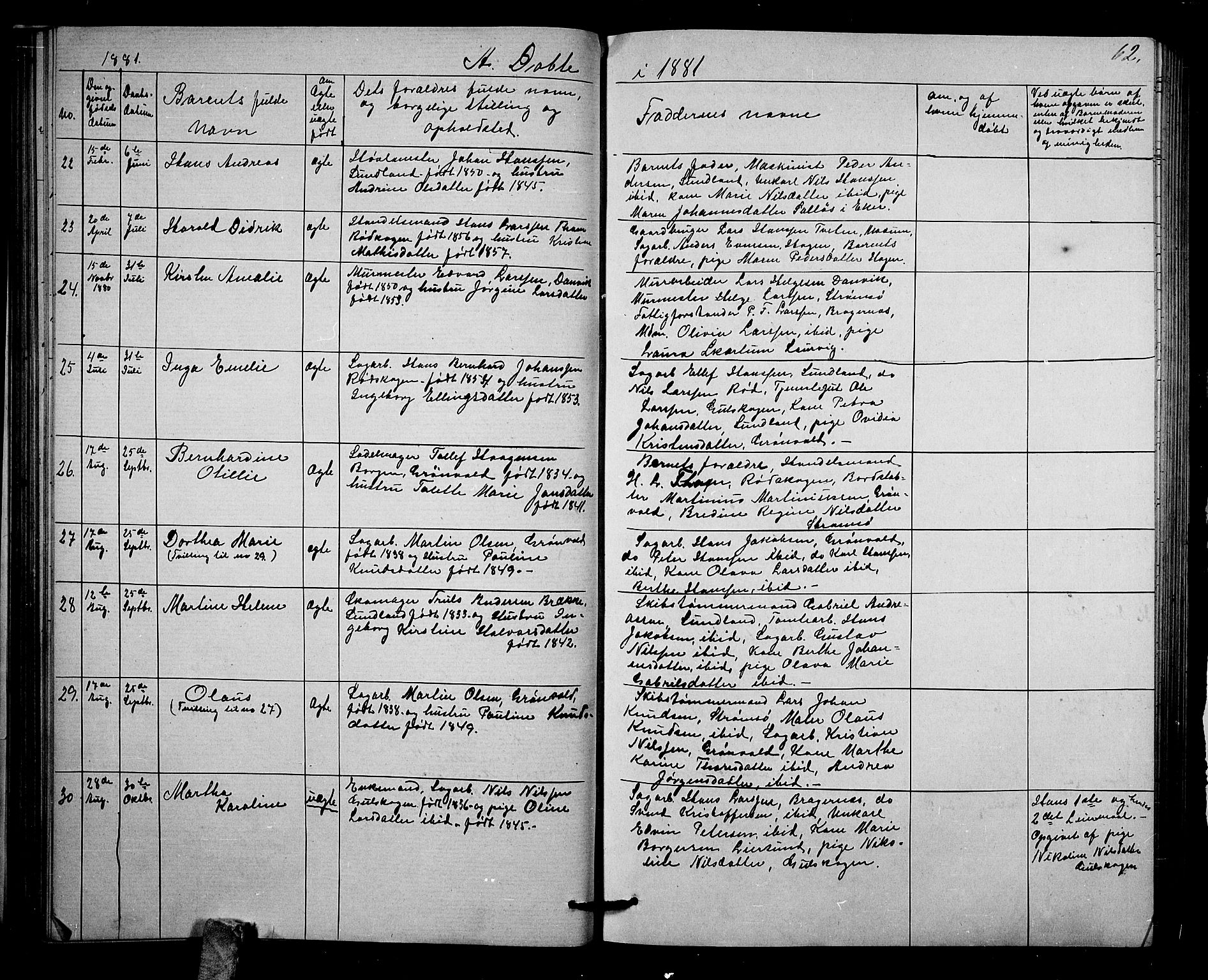 Strømsgodset kirkebøker, AV/SAKO-A-324/G/Ga/L0001: Parish register (copy) no. 1, 1860-1884, p. 62