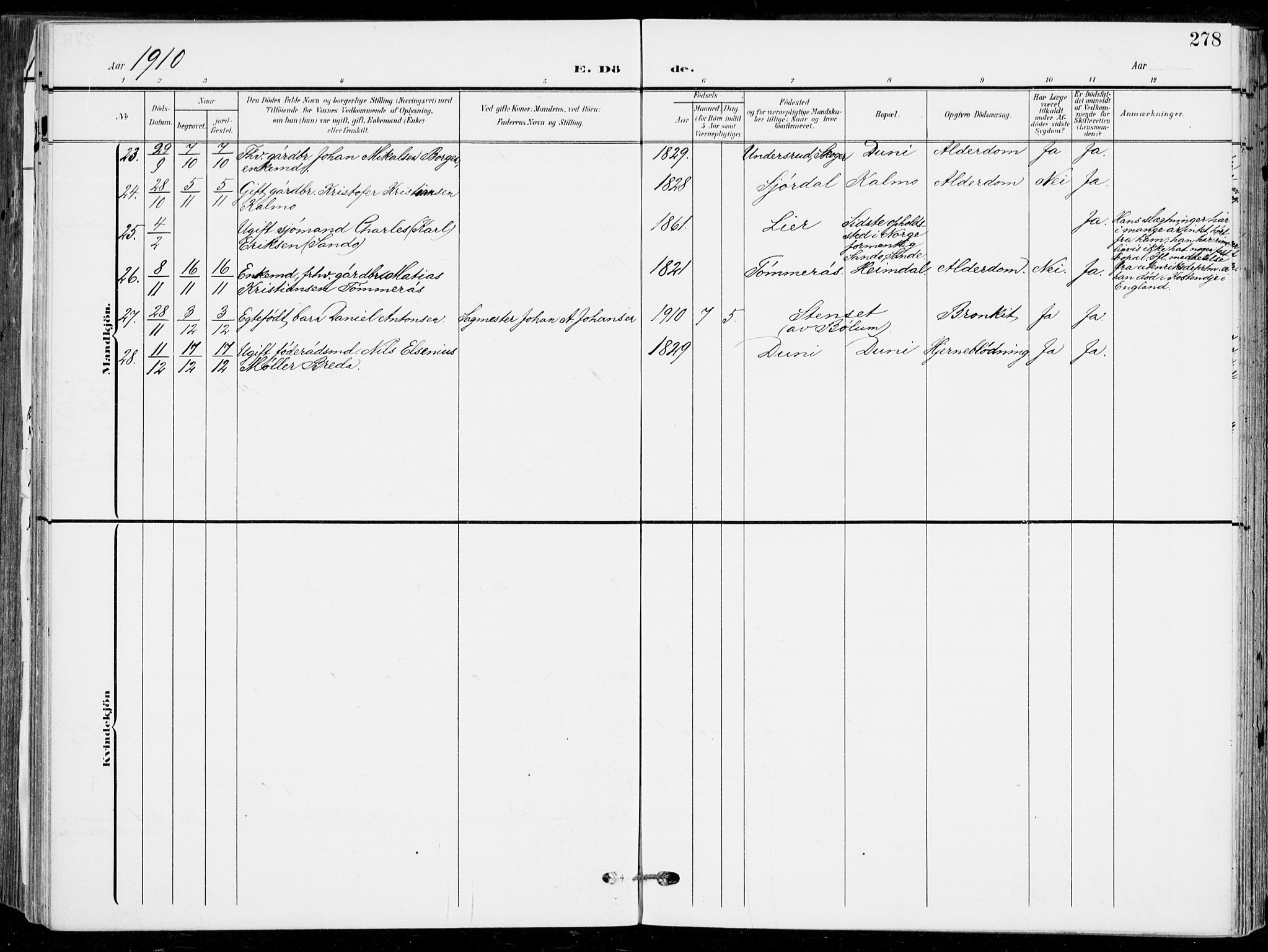 Sande Kirkebøker, AV/SAKO-A-53/F/Fa/L0008: Parish register (official) no. 8, 1904-1921, p. 278