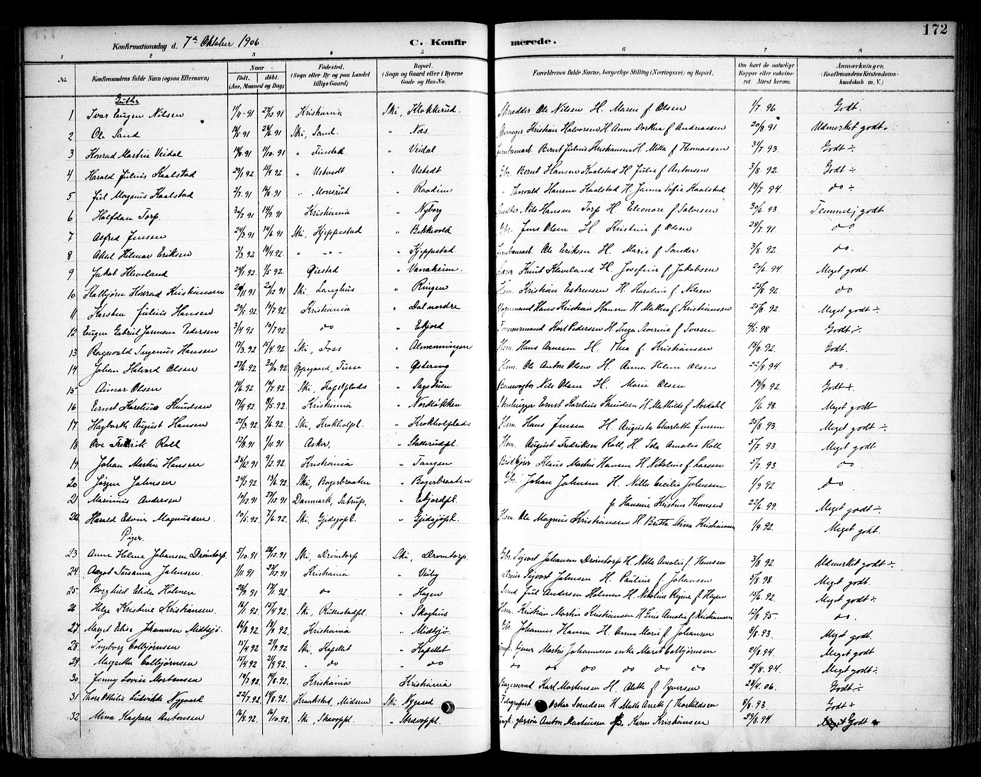 Kråkstad prestekontor Kirkebøker, SAO/A-10125a/F/Fb/L0002: Parish register (official) no. II 2, 1893-1917, p. 172