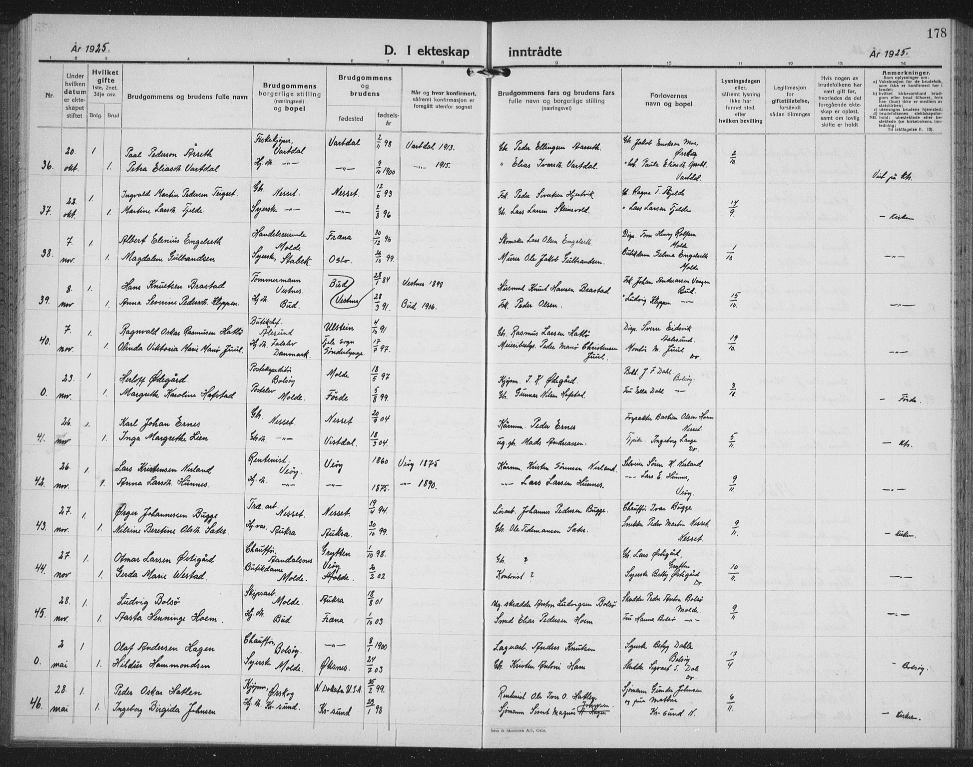 Ministerialprotokoller, klokkerbøker og fødselsregistre - Møre og Romsdal, AV/SAT-A-1454/558/L0704: Parish register (copy) no. 558C05, 1921-1942, p. 178