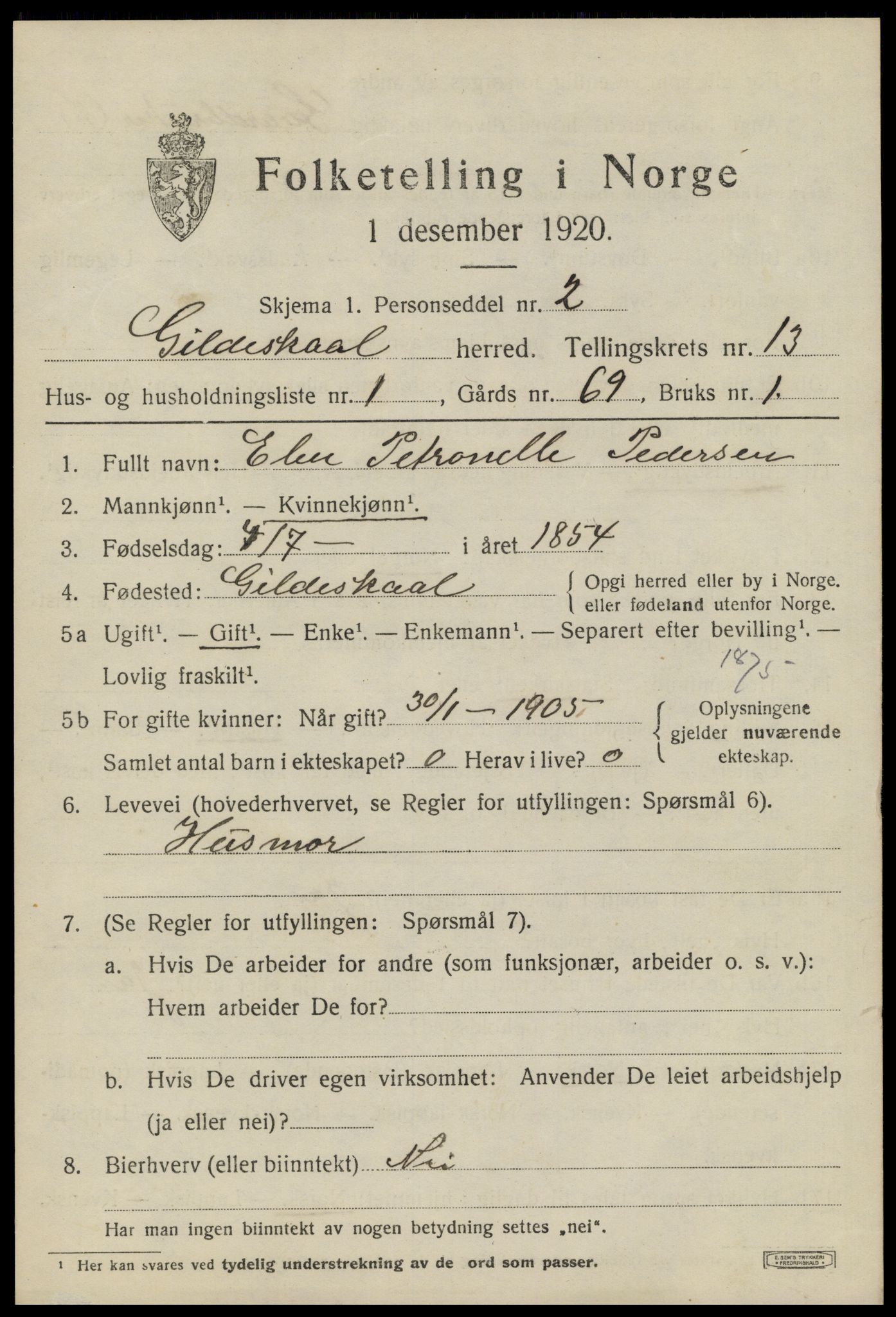 SAT, 1920 census for Gildeskål, 1920, p. 7662