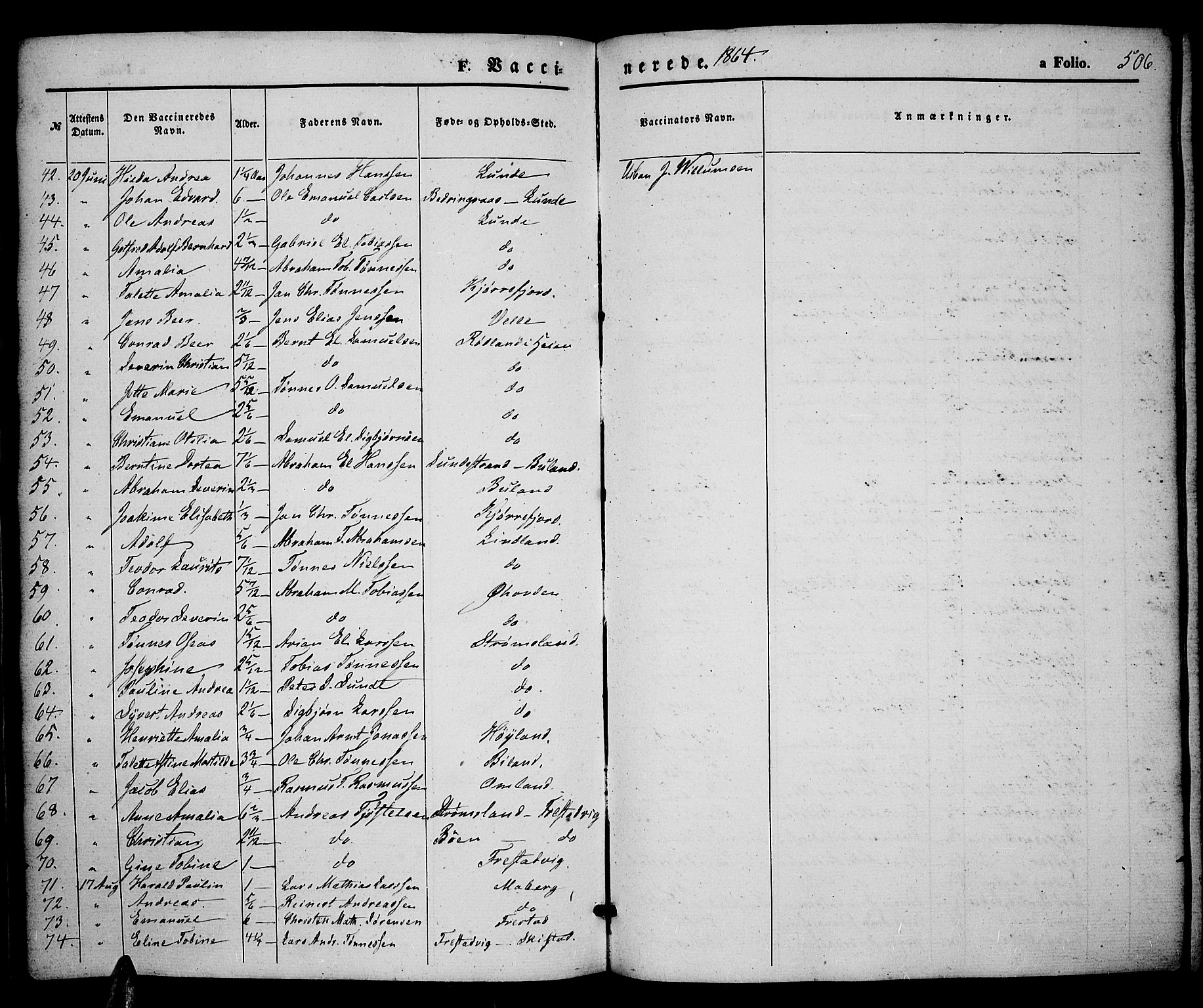 Lista sokneprestkontor, AV/SAK-1111-0027/F/Fb/L0003: Parish register (copy) no. B 3, 1862-1877, p. 506