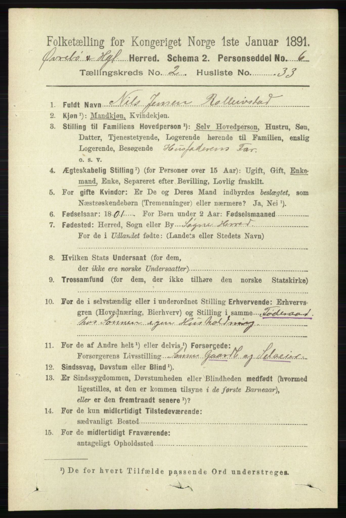 RA, 1891 census for 1016 Øvrebø og Hægeland, 1891, p. 489