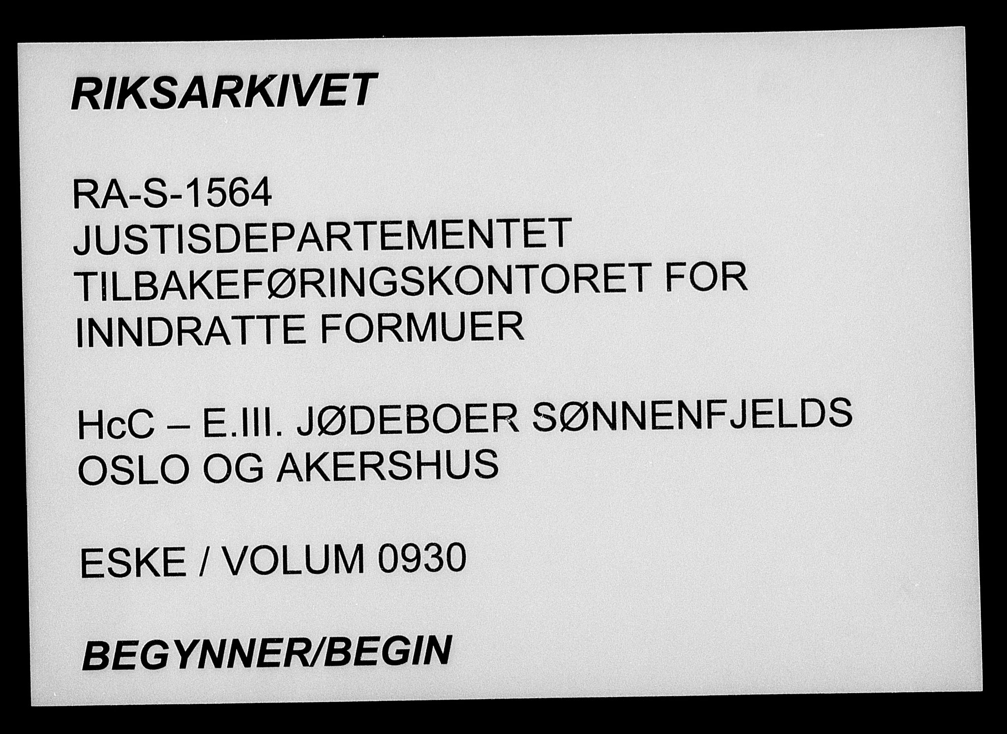 Justisdepartementet, Tilbakeføringskontoret for inndratte formuer, AV/RA-S-1564/H/Hc/Hcc/L0930: --, 1945-1947, p. 1