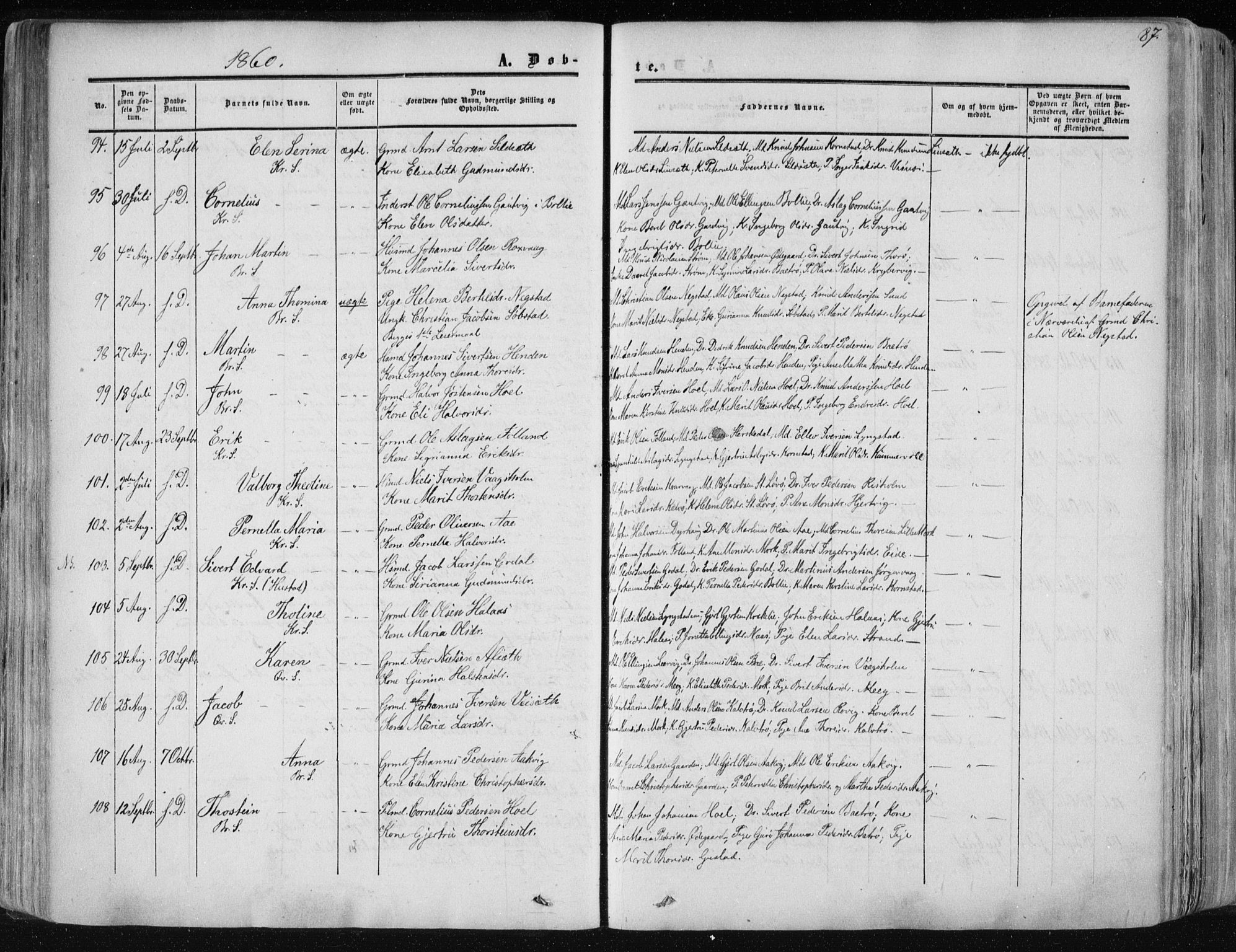 Ministerialprotokoller, klokkerbøker og fødselsregistre - Møre og Romsdal, AV/SAT-A-1454/568/L0804: Parish register (official) no. 568A11, 1854-1868, p. 87