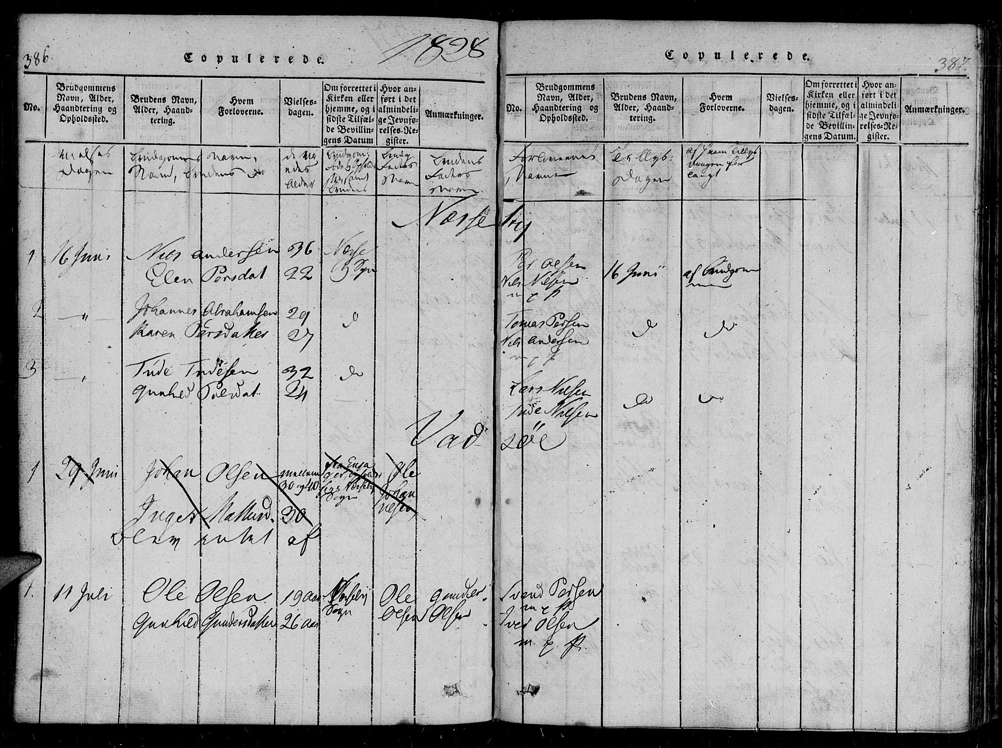 Vadsø sokneprestkontor, SATØ/S-1325/H/Ha/L0003kirke: Parish register (official) no. 3 /1, 1821-1839, p. 386-387