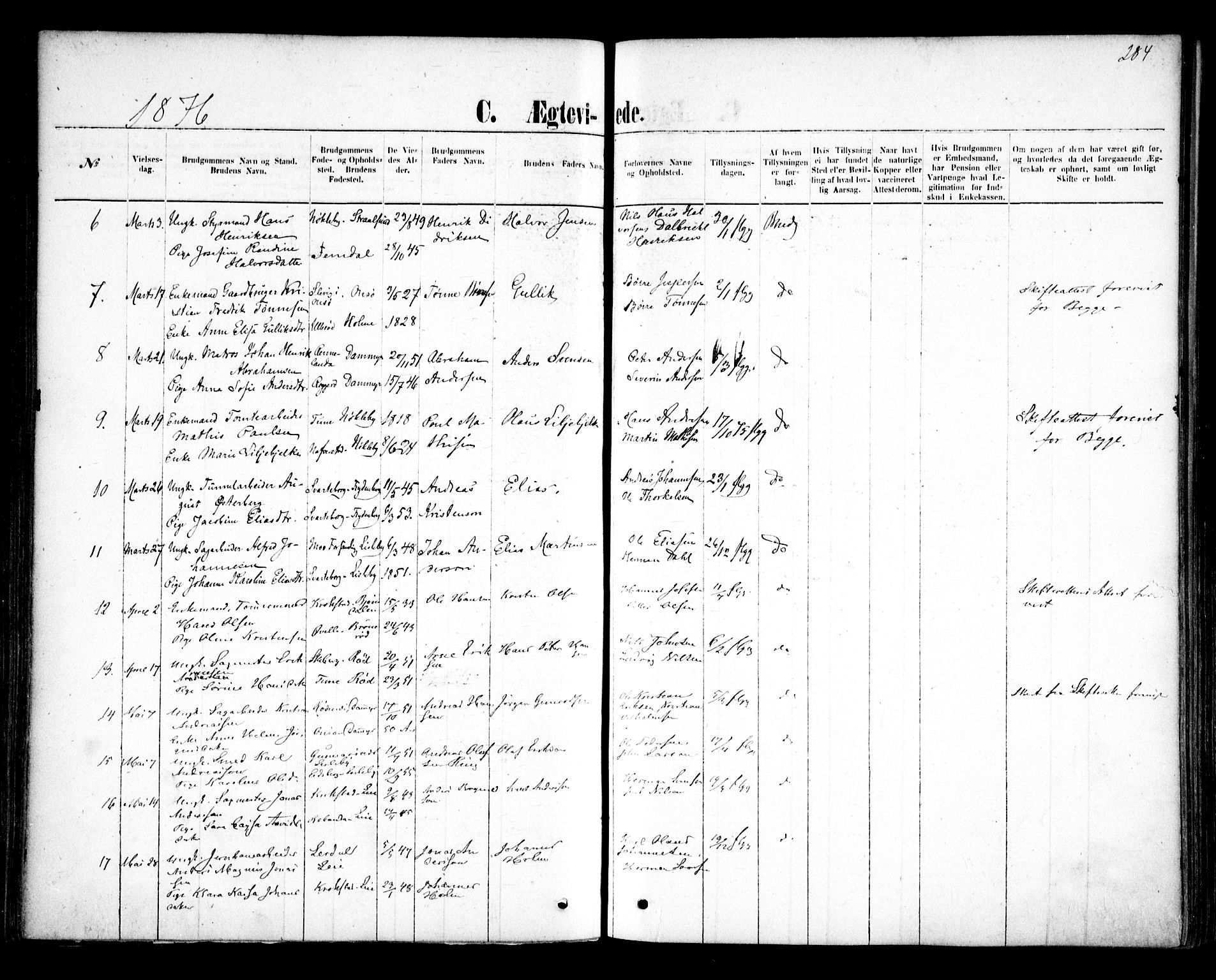 Glemmen prestekontor Kirkebøker, AV/SAO-A-10908/F/Fa/L0009: Parish register (official) no. 9, 1871-1878, p. 284