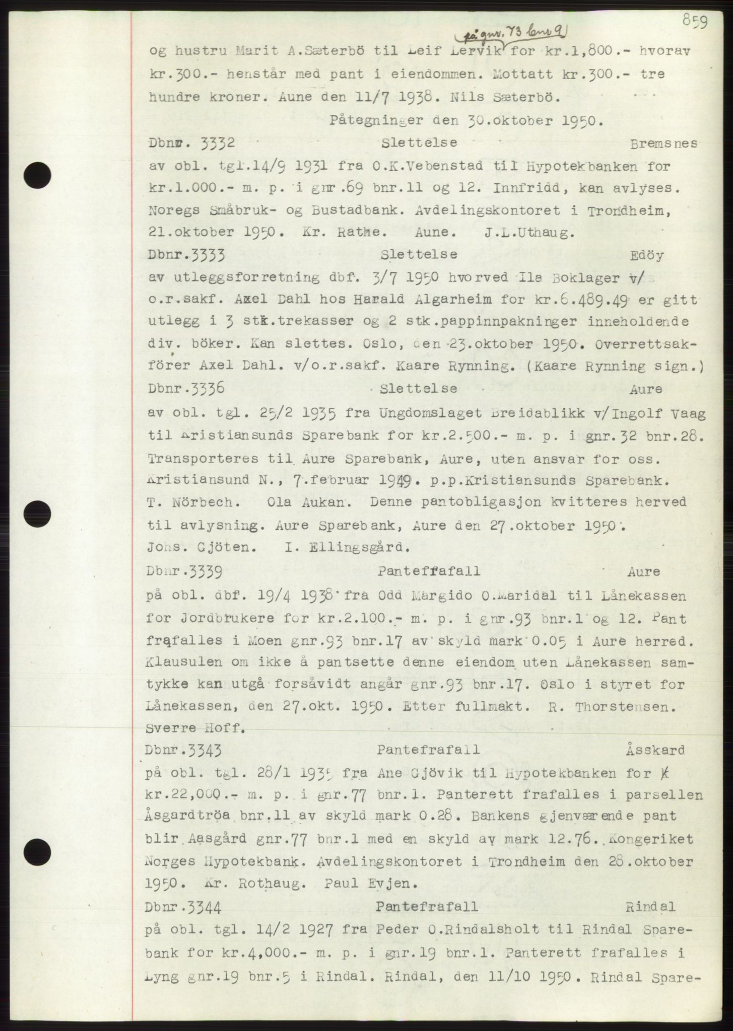 Nordmøre sorenskriveri, SAT/A-4132/1/2/2Ca: Mortgage book no. C82b, 1946-1951, Diary no: : 3332/1950