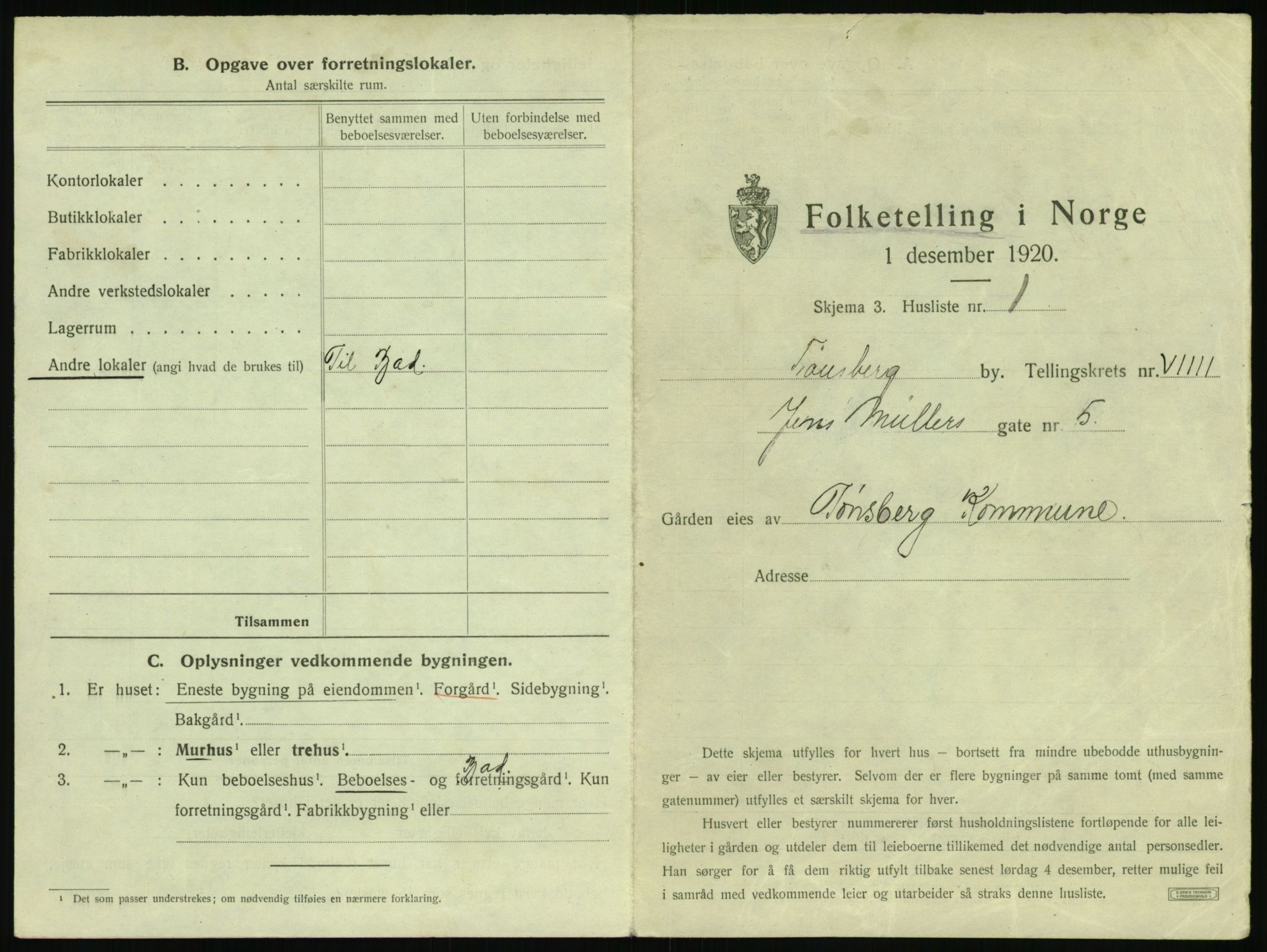 SAKO, 1920 census for Tønsberg, 1920, p. 929