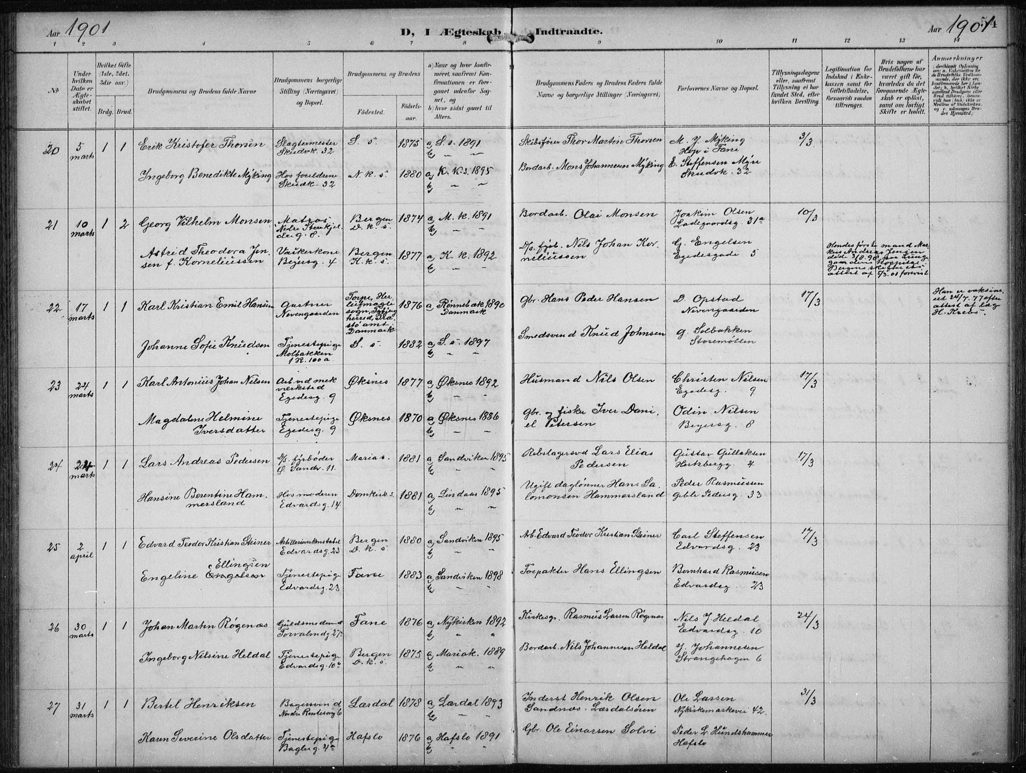Sandviken Sokneprestembete, AV/SAB-A-77601/H/Ha/L0014: Parish register (official) no. D 1, 1896-1911, p. 54