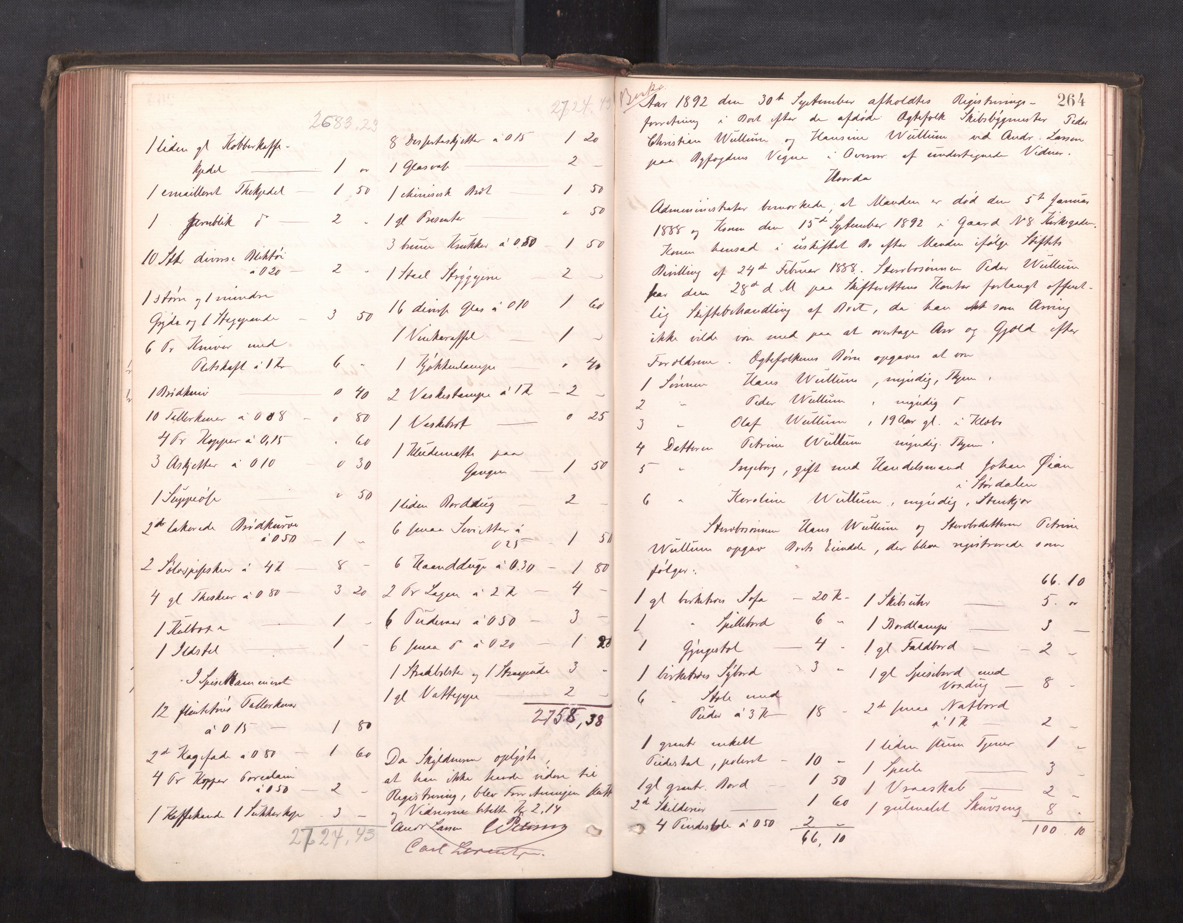 Trondheim byfogd, AV/SAT-A-0003/1/3/3C/L0013: Skifteregistreringsprotokoll - 19/7-14/8. (u/ register), 1887-1893, p. 264