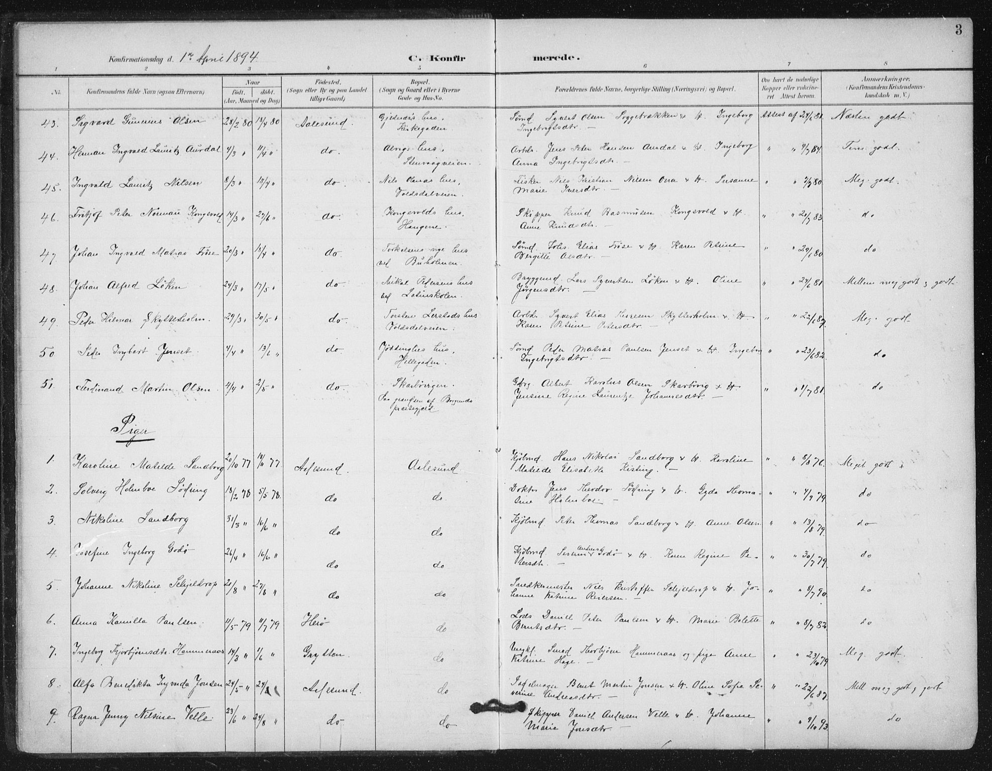 Ministerialprotokoller, klokkerbøker og fødselsregistre - Møre og Romsdal, AV/SAT-A-1454/529/L0457: Parish register (official) no. 529A07, 1894-1903, p. 3