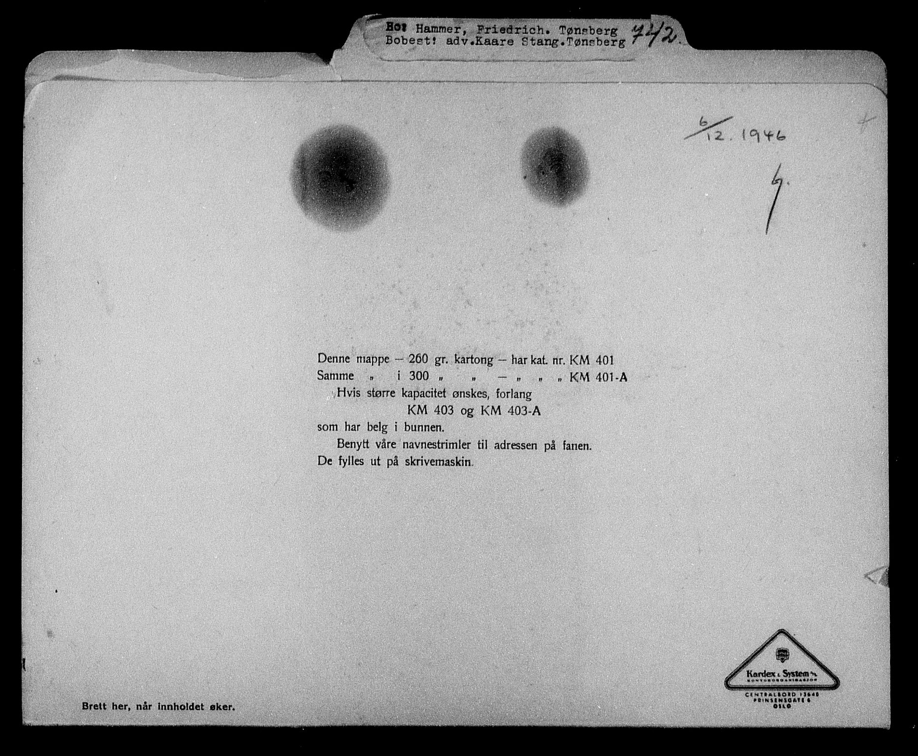 Justisdepartementet, Tilbakeføringskontoret for inndratte formuer, AV/RA-S-1564/H/Hc/Hcd/L0998: --, 1945-1947, p. 2