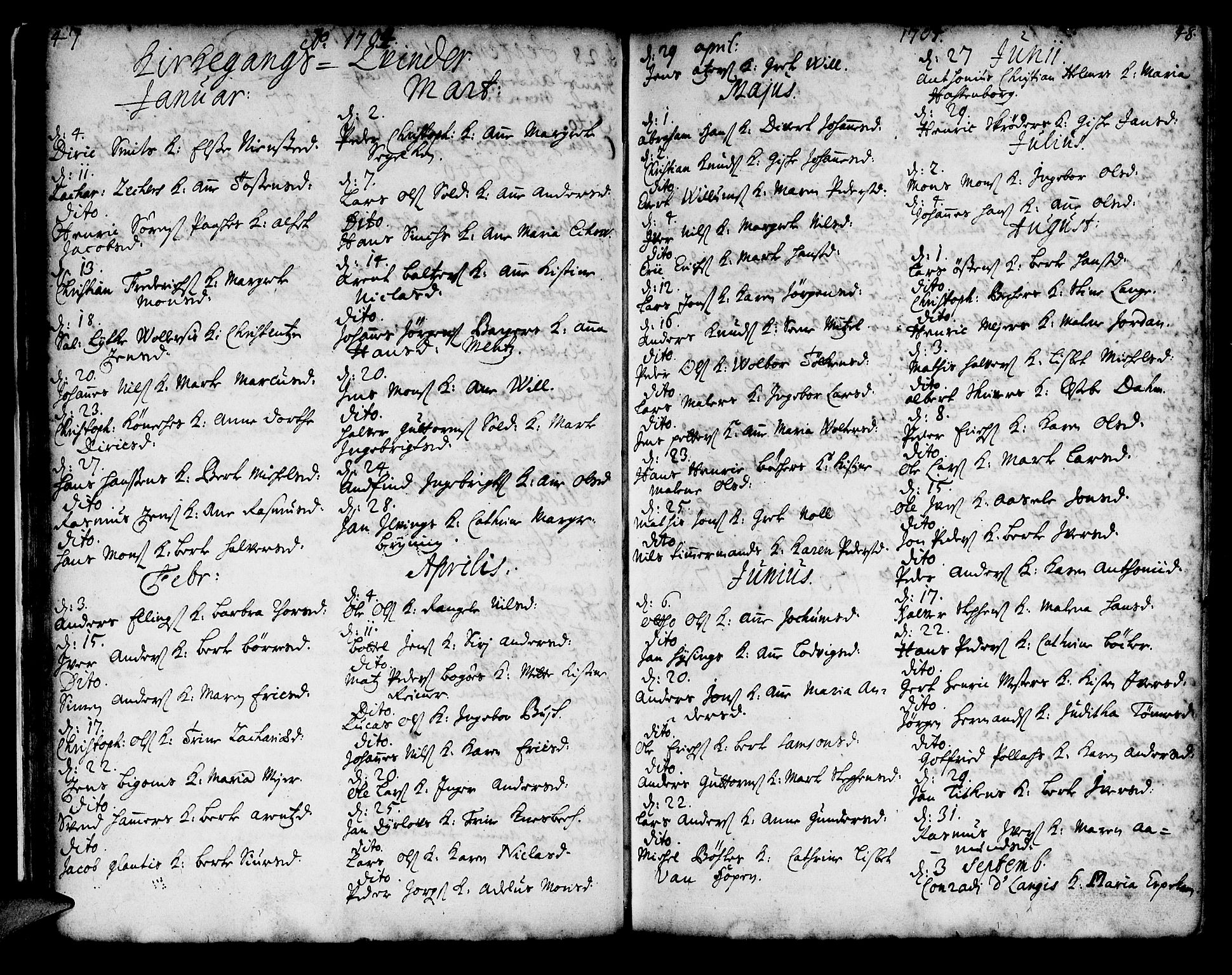 Korskirken sokneprestembete, SAB/A-76101/H/Haa/L0008: Parish register (official) no. A 8, 1698-1747, p. 47-48