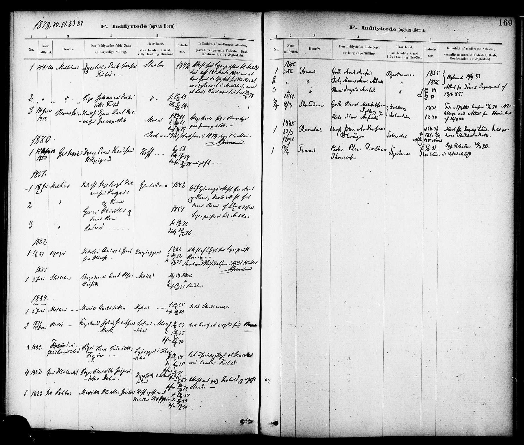 Ministerialprotokoller, klokkerbøker og fødselsregistre - Sør-Trøndelag, AV/SAT-A-1456/689/L1040: Parish register (official) no. 689A05, 1878-1890, p. 169