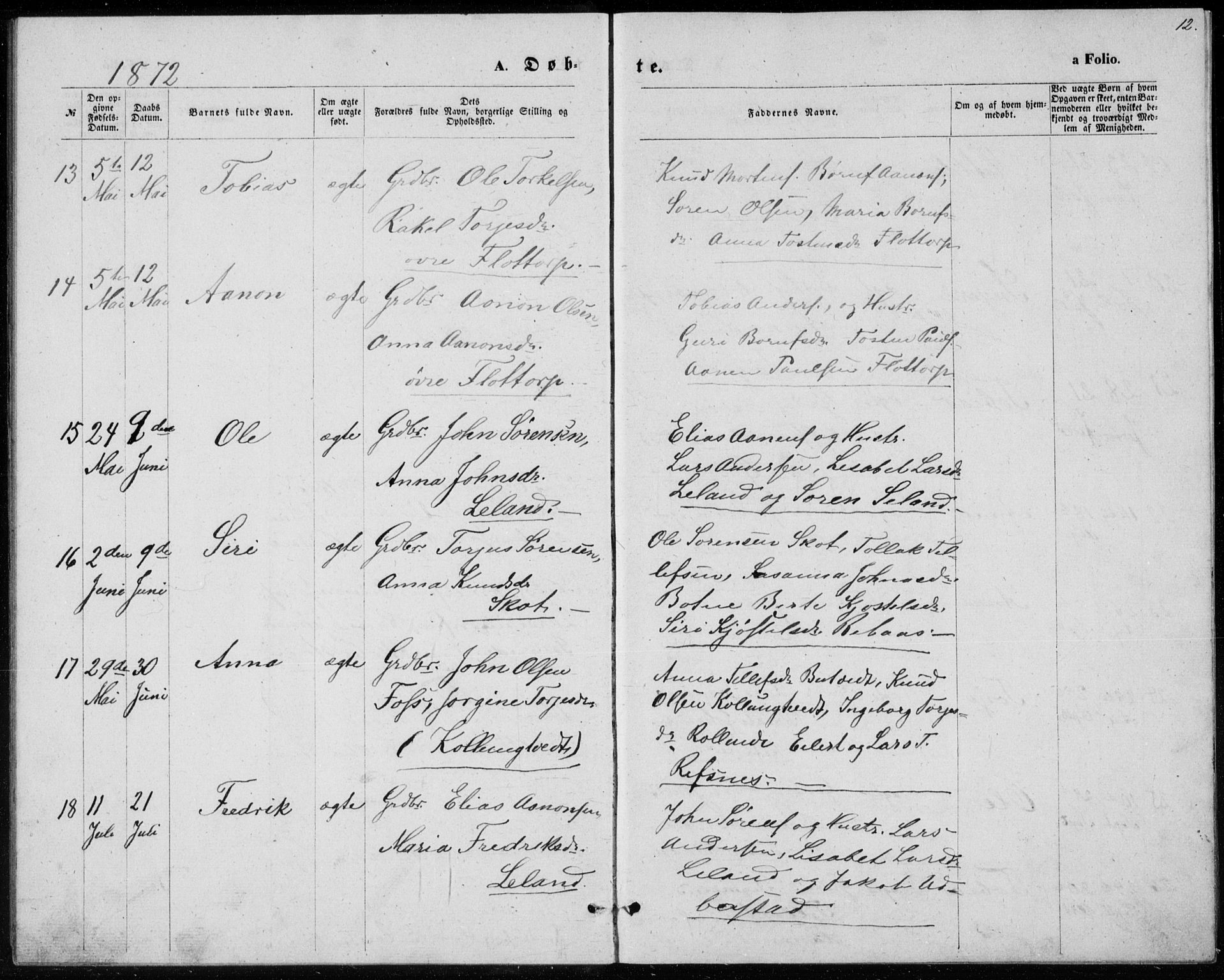 Bjelland sokneprestkontor, AV/SAK-1111-0005/F/Fb/Fbc/L0002: Parish register (copy) no. B 2, 1867-1887, p. 12