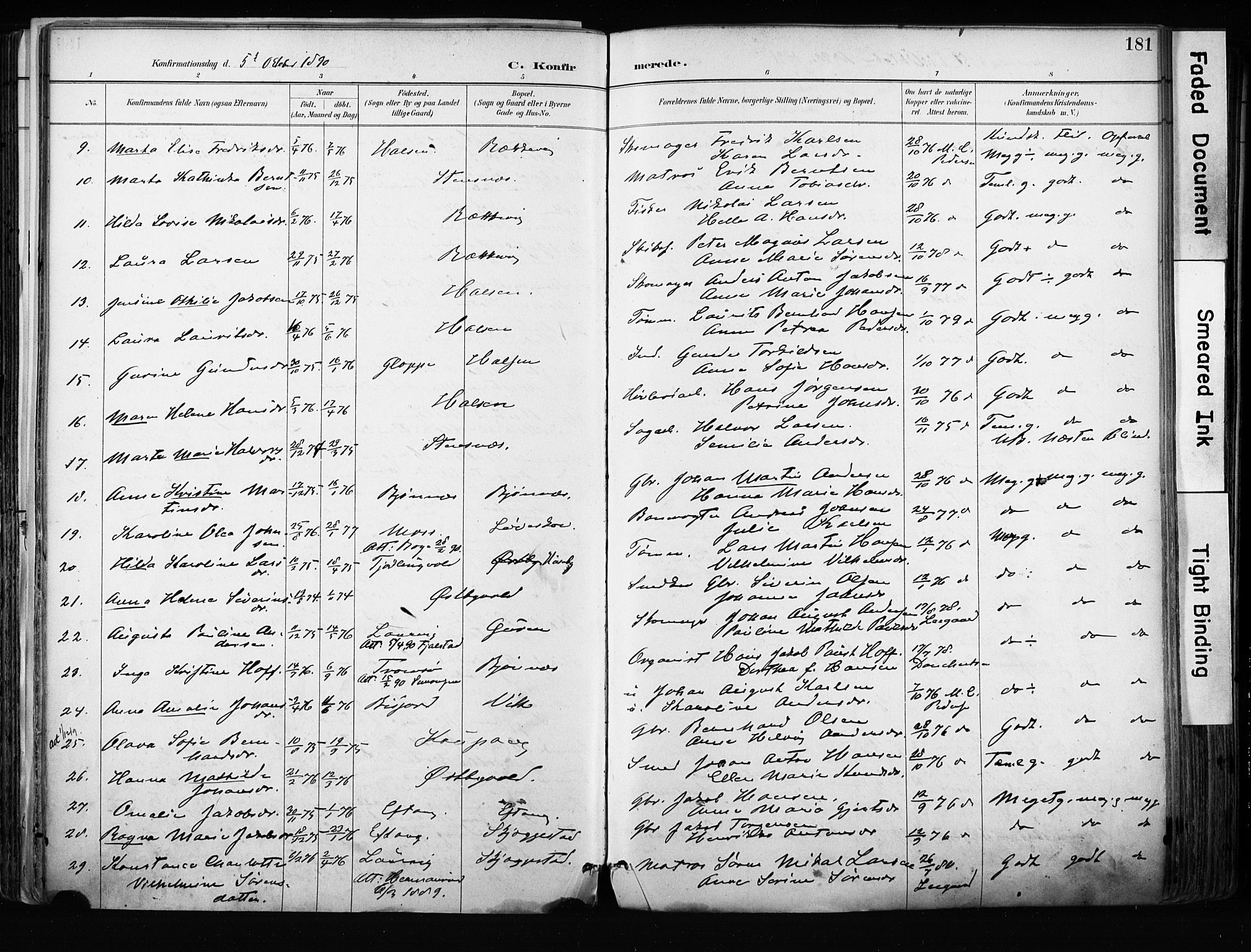 Tjølling kirkebøker, AV/SAKO-A-60/F/Fa/L0009: Parish register (official) no. 9, 1887-1905, p. 181