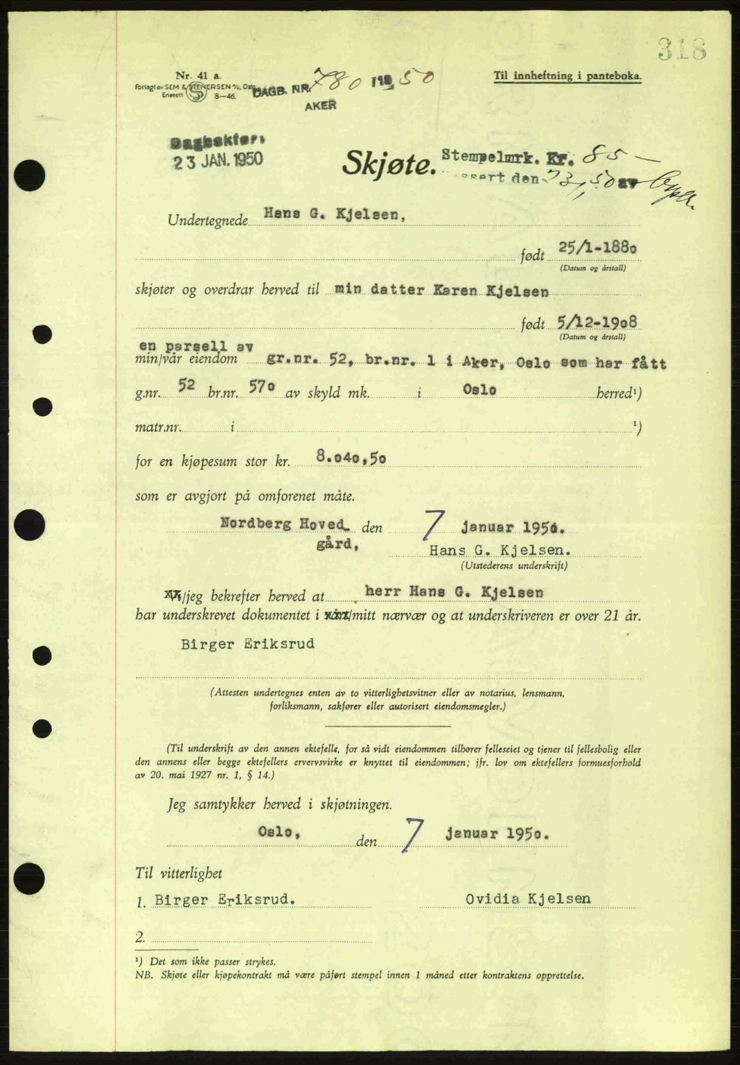 Oslo byskriverembete, AV/SAO-A-10227/G/Gb/Gbd/Gbda/L0017: Mortgage book no. A215, 1949-1950, Diary no: : 780/1950