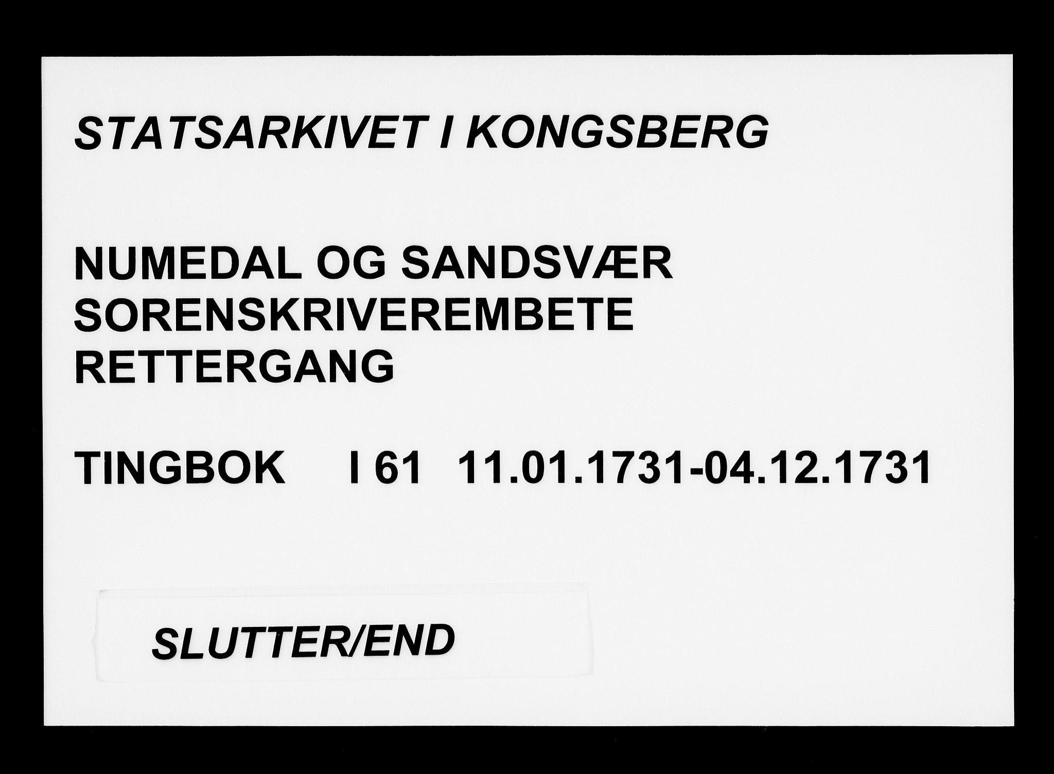 Numedal og Sandsvær sorenskriveri, AV/SAKO-A-128/F/Fa/Faa/L0061: Tingbøker, 1731