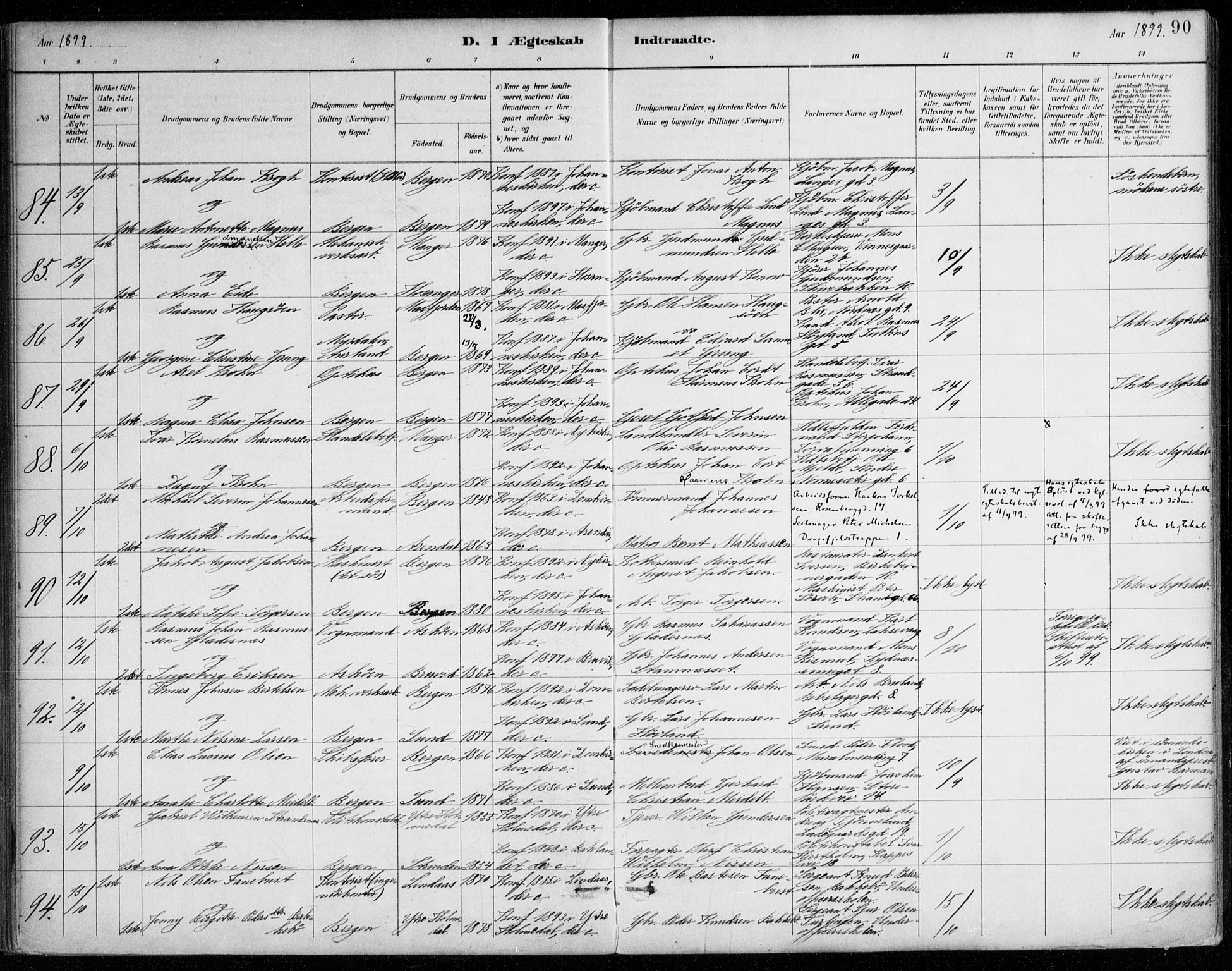 Johanneskirken sokneprestembete, AV/SAB-A-76001/H/Haa/L0012: Parish register (official) no. D 1, 1885-1912, p. 90