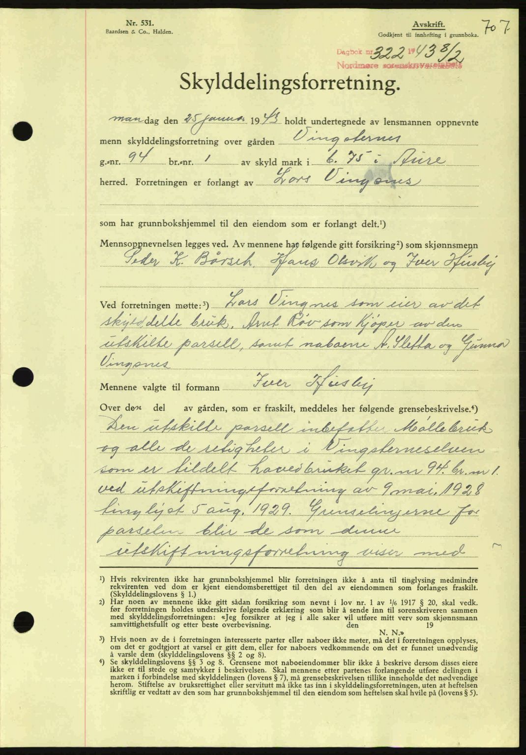 Nordmøre sorenskriveri, AV/SAT-A-4132/1/2/2Ca: Mortgage book no. A94, 1942-1943, Diary no: : 322/1943