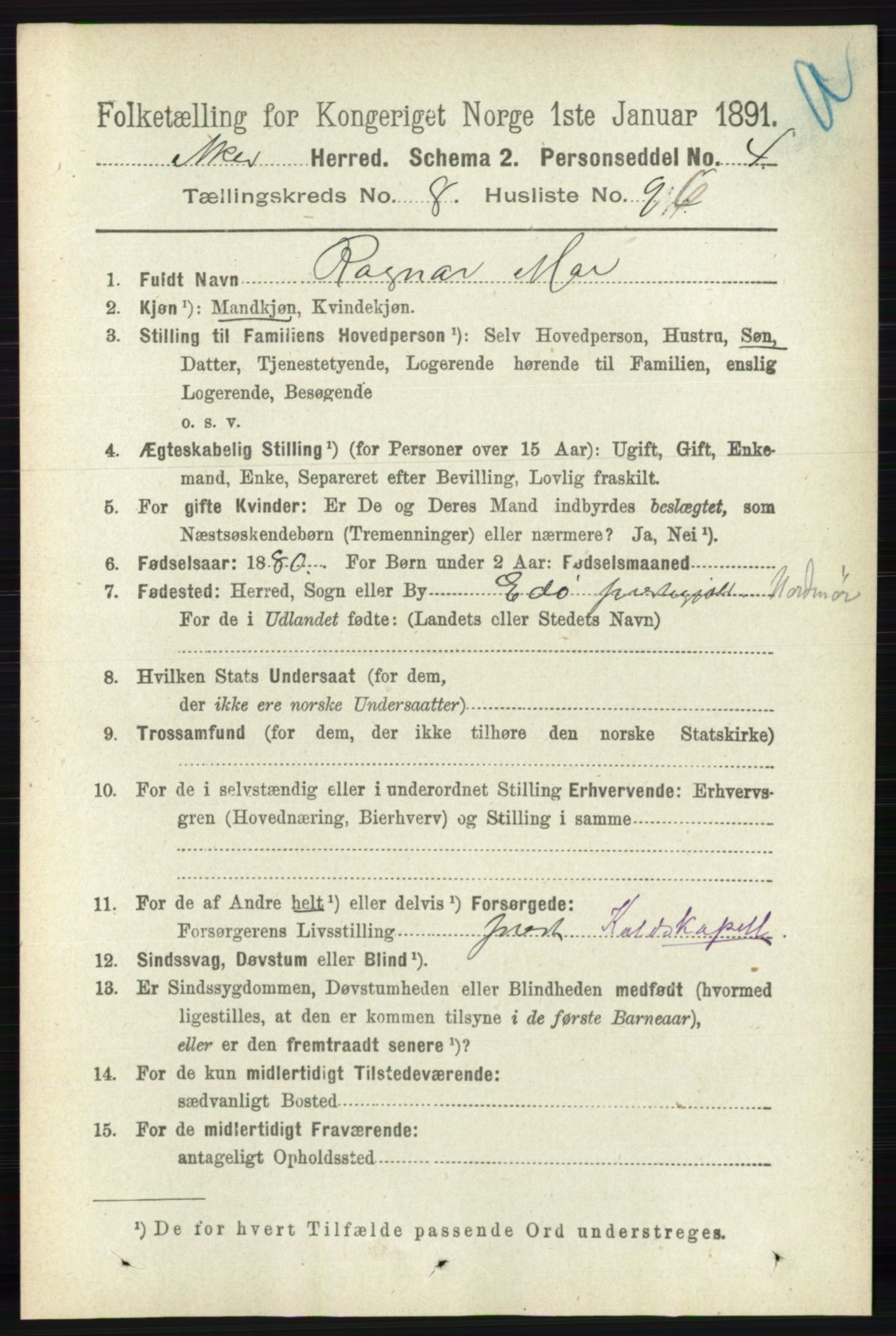 RA, 1891 census for 0218 Aker, 1891, p. 8071